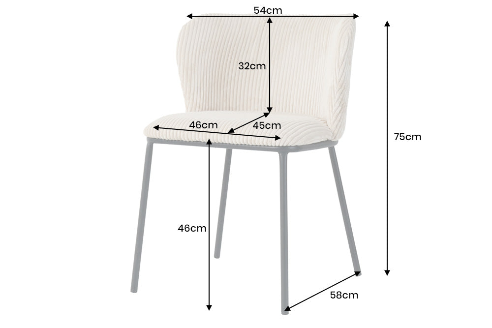 Lote de 2 sillas de pana beige de diseño LYON con patas de metal negro