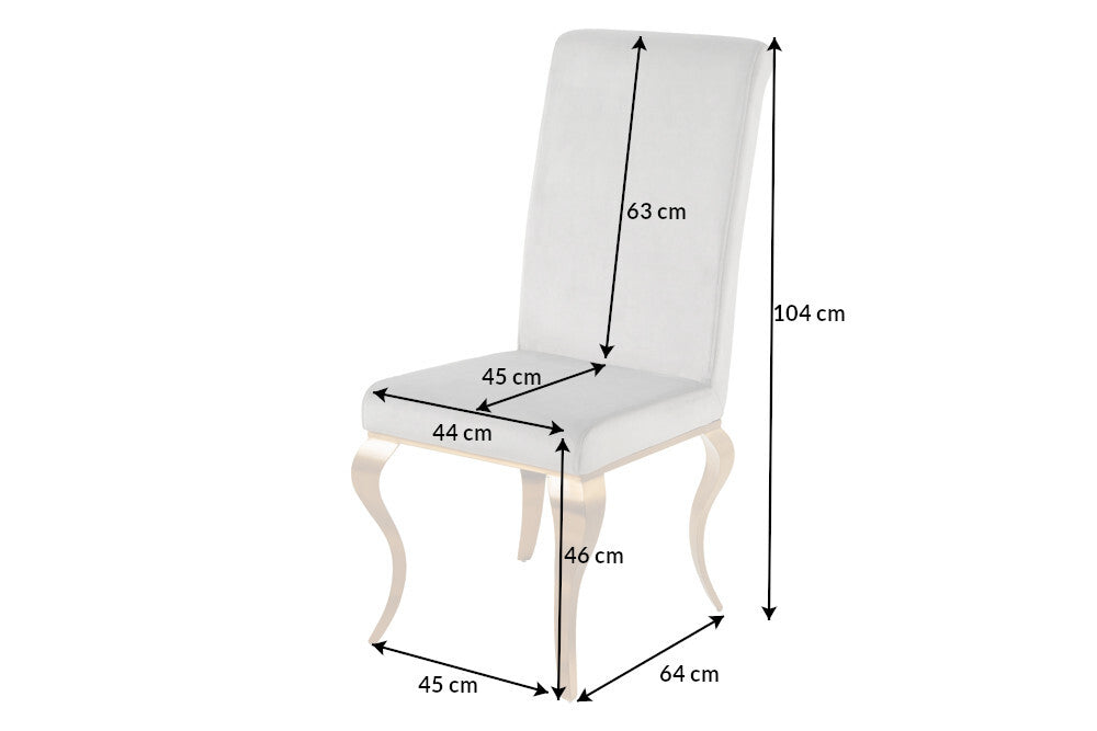 Lote de 2x sillas de diseño MODERNE BAROQUE terciopelo gris con patas doradas