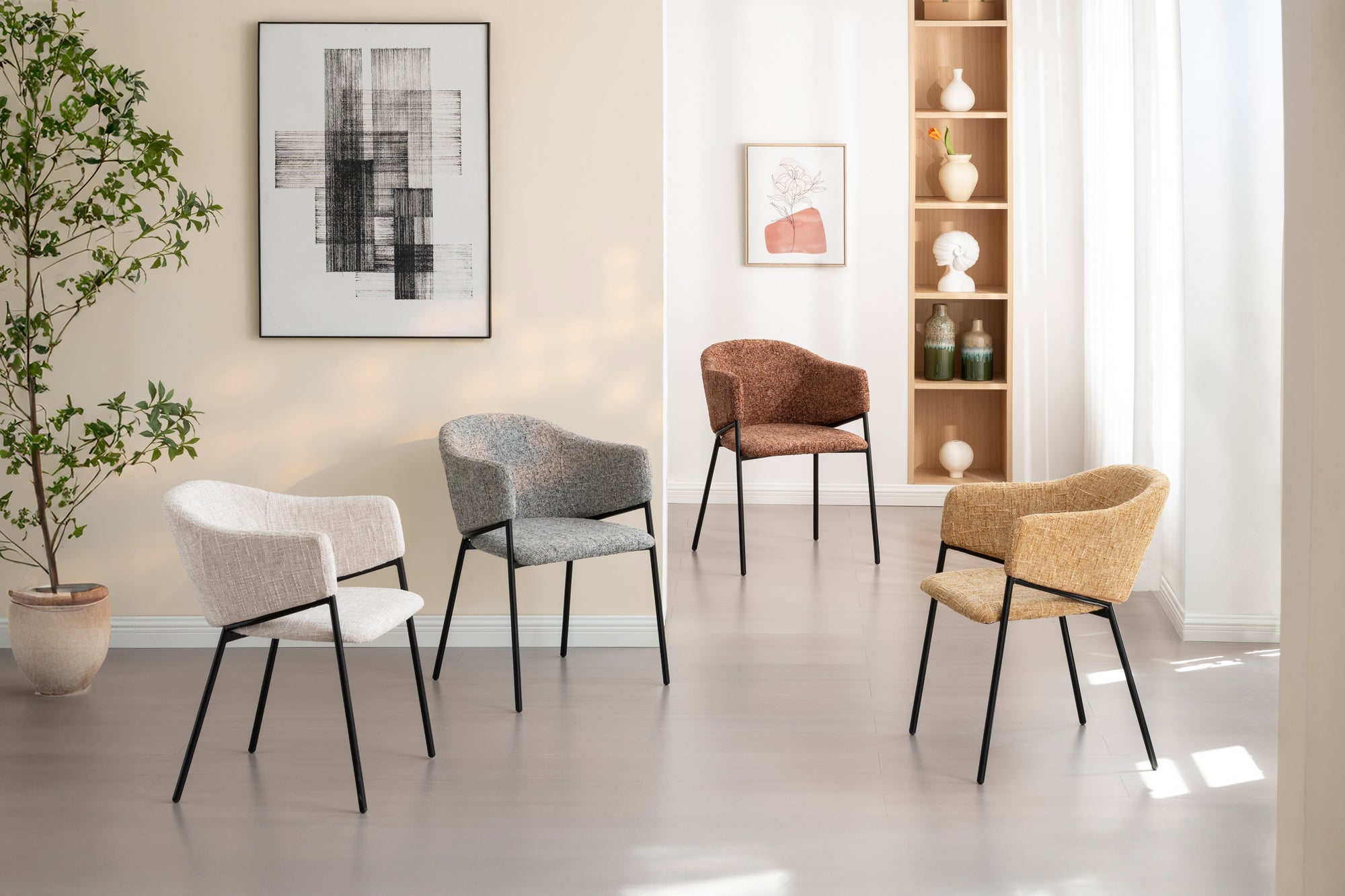 Lote de 2 sillas de chenilla marrón de diseño NOBLESSE con estructura de metal negro