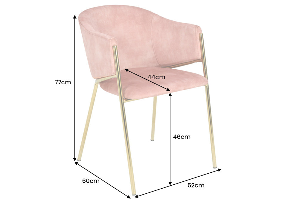 Lot de 2x chaises design NOBLESSE velours rosé structure métal chromé doré look rétro