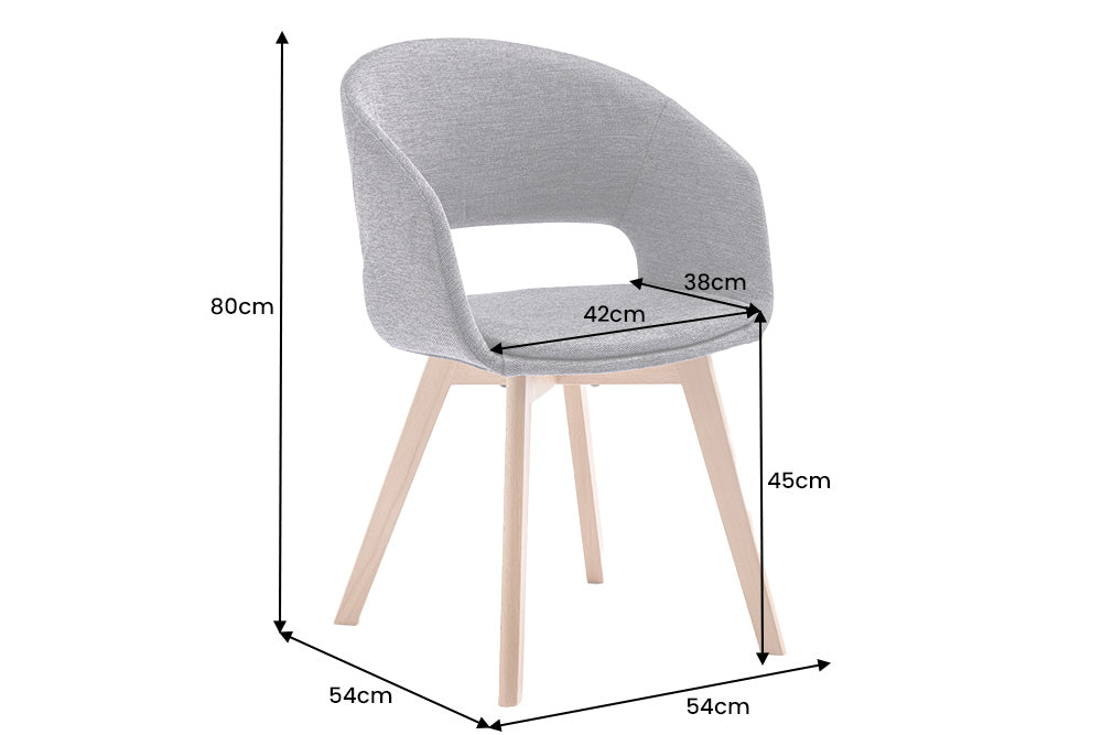 Lote de 2 sillas de diseño NORDIC STAR de madera maciza y tela gris texturizada con reposabrazos tapizados