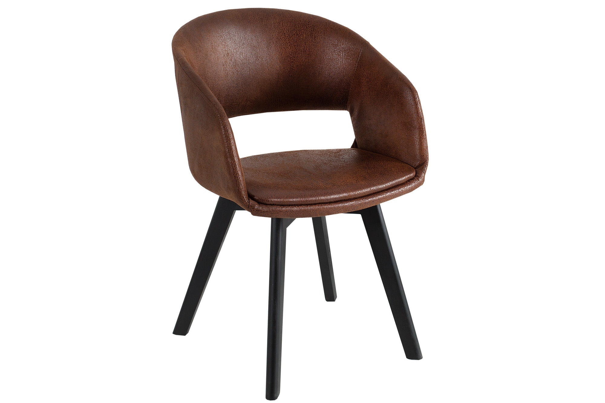 Juego de 2 sillas de diseño NORDIC STAR de madera maciza de microfibra marrón antiguo con tapicería y reposabrazos negros