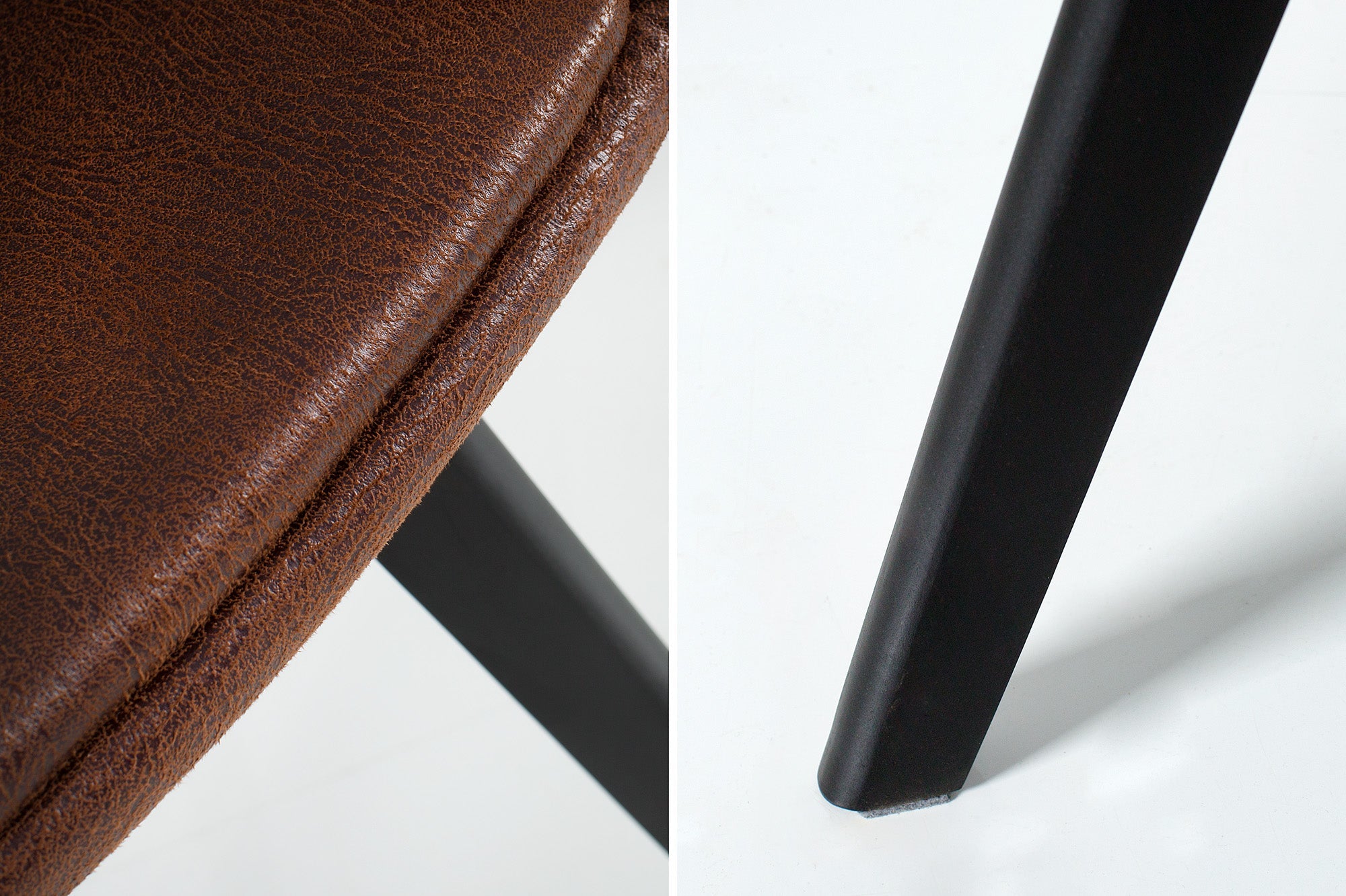 Juego de 2 sillas de diseño NORDIC STAR de madera maciza de microfibra marrón antiguo con tapicería y reposabrazos negros