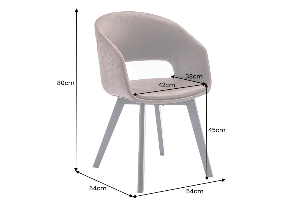 Juego de 2 sillas de diseño NORDIC STAR de madera maciza de microfibra marrón antiguo con tapicería y reposabrazos negros