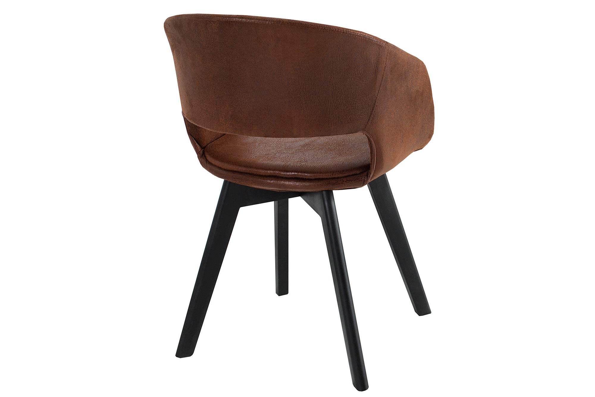 Juego de 2 sillas de diseño NORDIC STAR de madera maciza de microfibra marrón antiguo con tapicería y reposabrazos negros