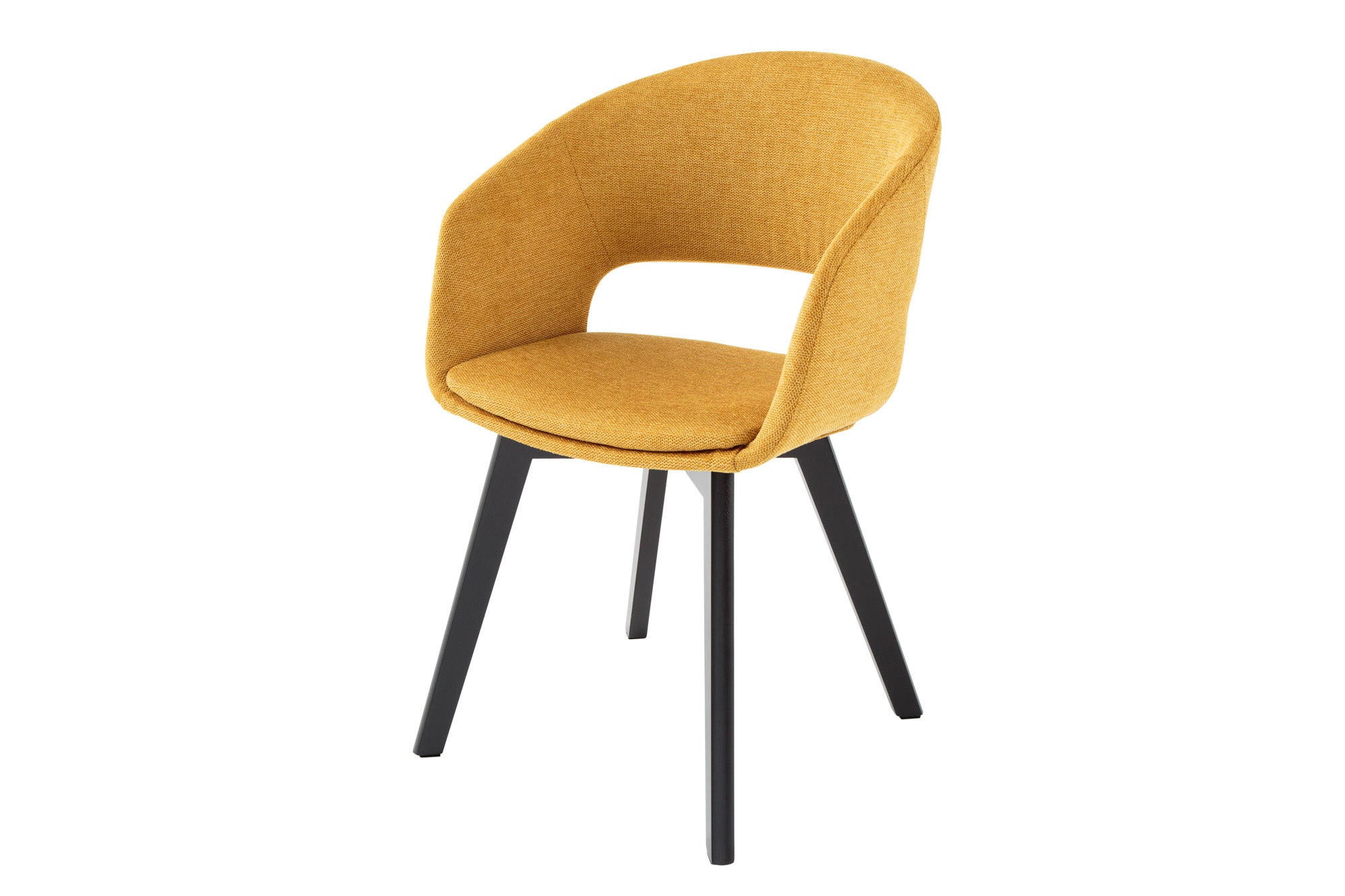 Lote de 2 sillas de diseño NORDIC STAR de tejido estructurado amarillo mostaza en madera maciza negra con reposabrazos tapizados