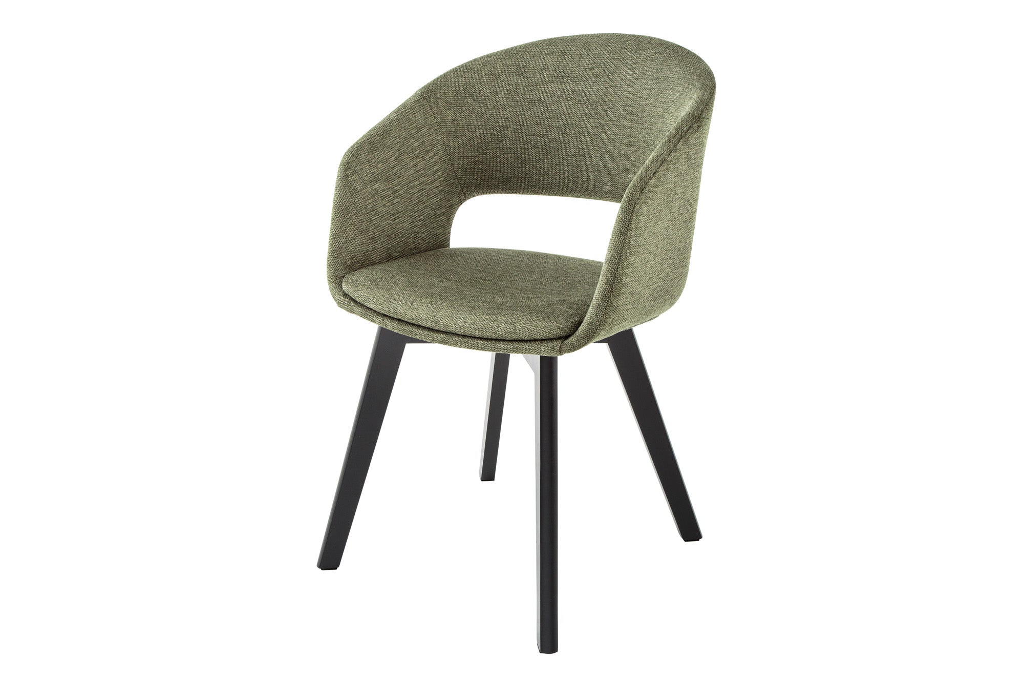 Juego de 2 sillas de diseño NORDIC STAR de tela estructurada verde en madera maciza negra con reposabrazos tapizados