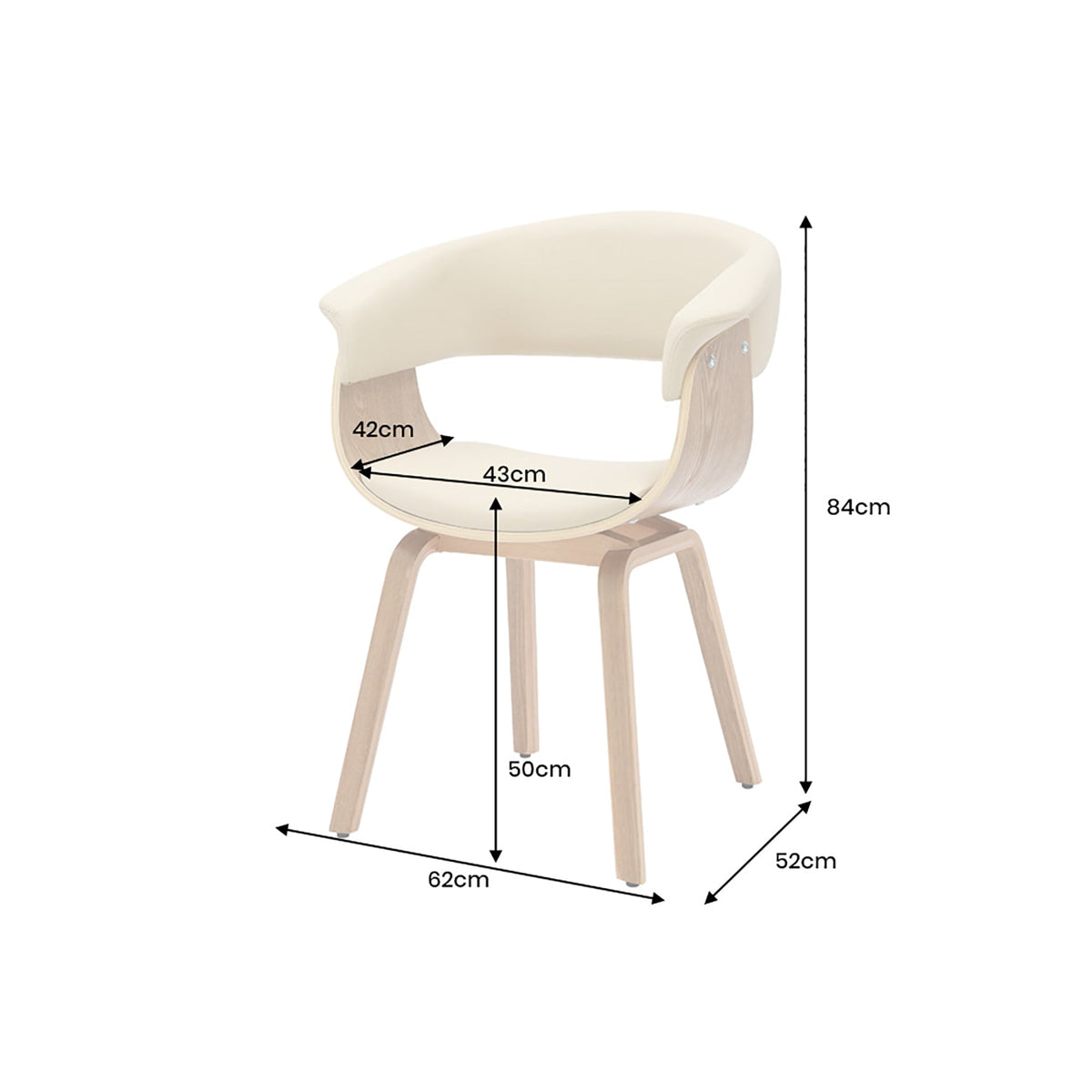 Chaise design ORGANIC chêne naturel similicuir crème beige avec accoudoirs