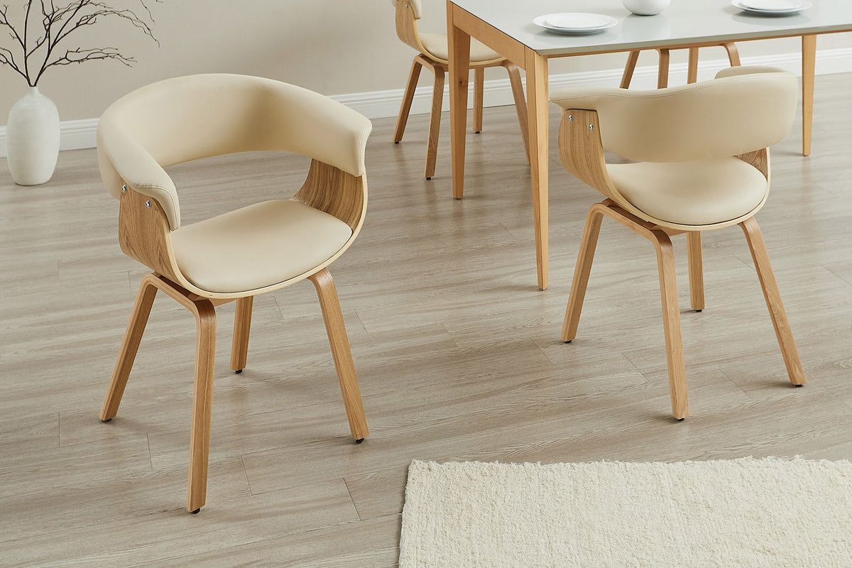 Chaise design ORGANIC chêne naturel similicuir crème beige avec accoudoirs