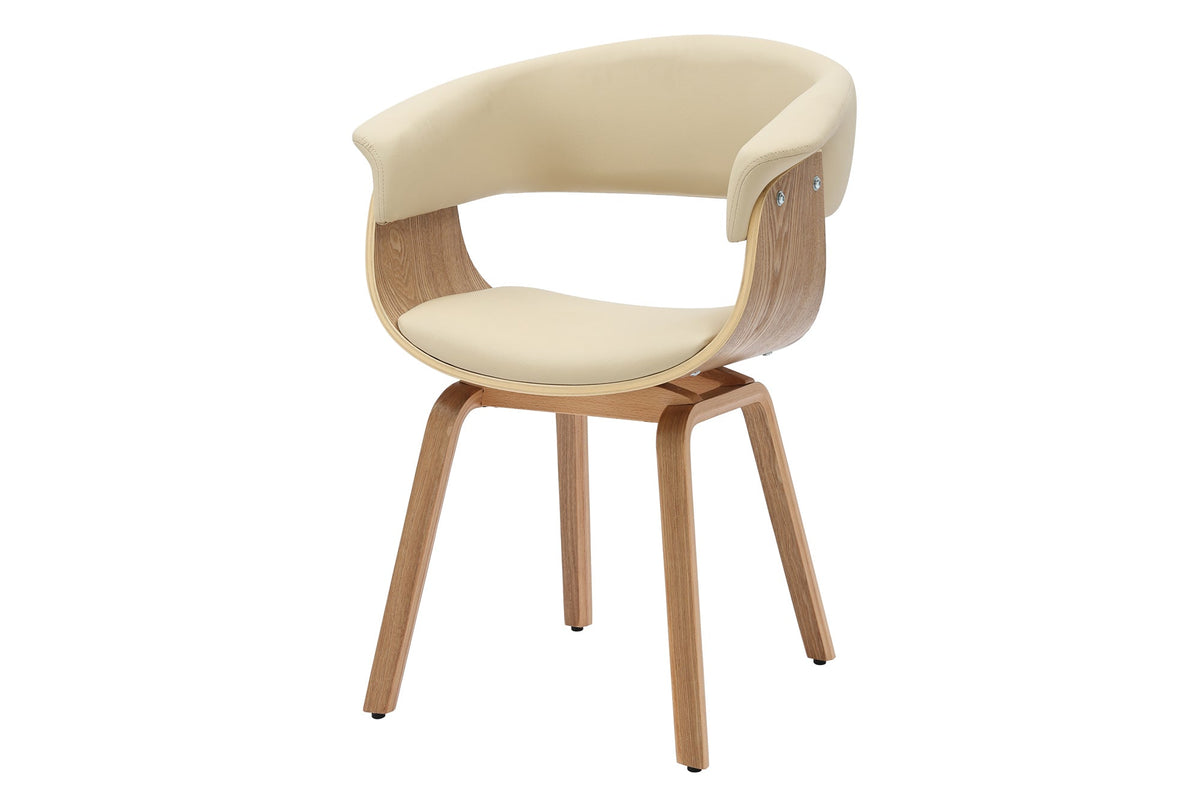 Chaise design ORGANIC chêne naturel similicuir crème beige avec accoudoirs