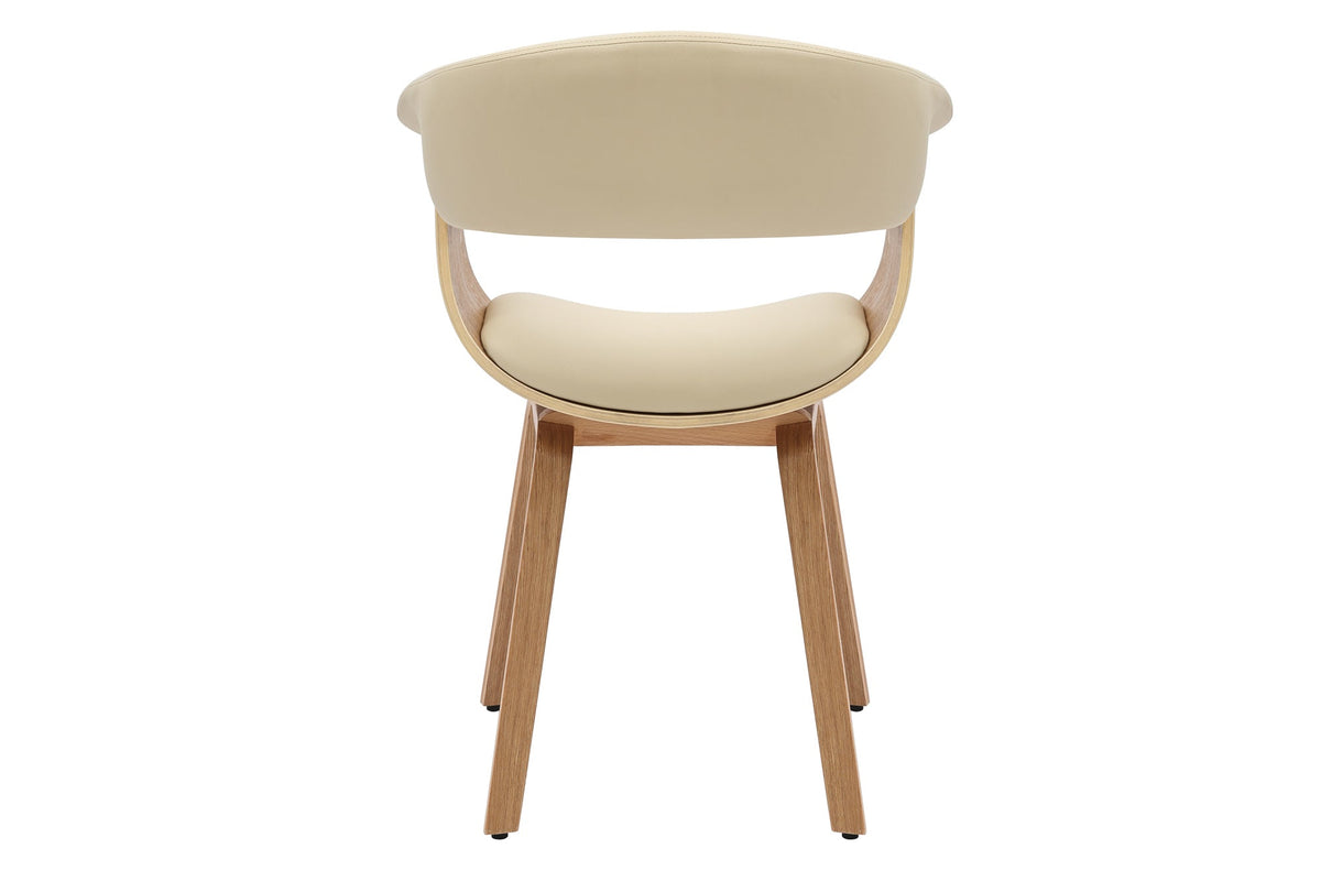 Chaise design ORGANIC chêne naturel similicuir crème beige avec accoudoirs