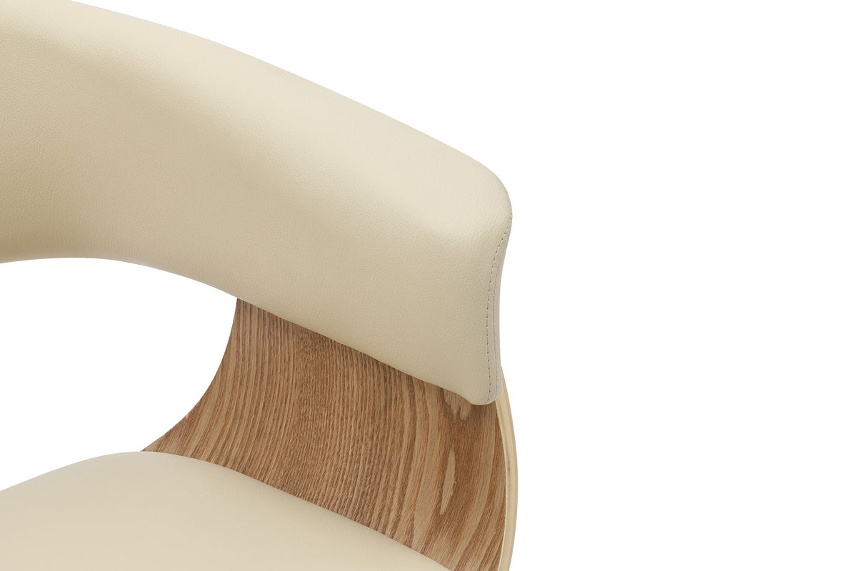 Chaise design ORGANIC chêne naturel similicuir crème beige avec accoudoirs