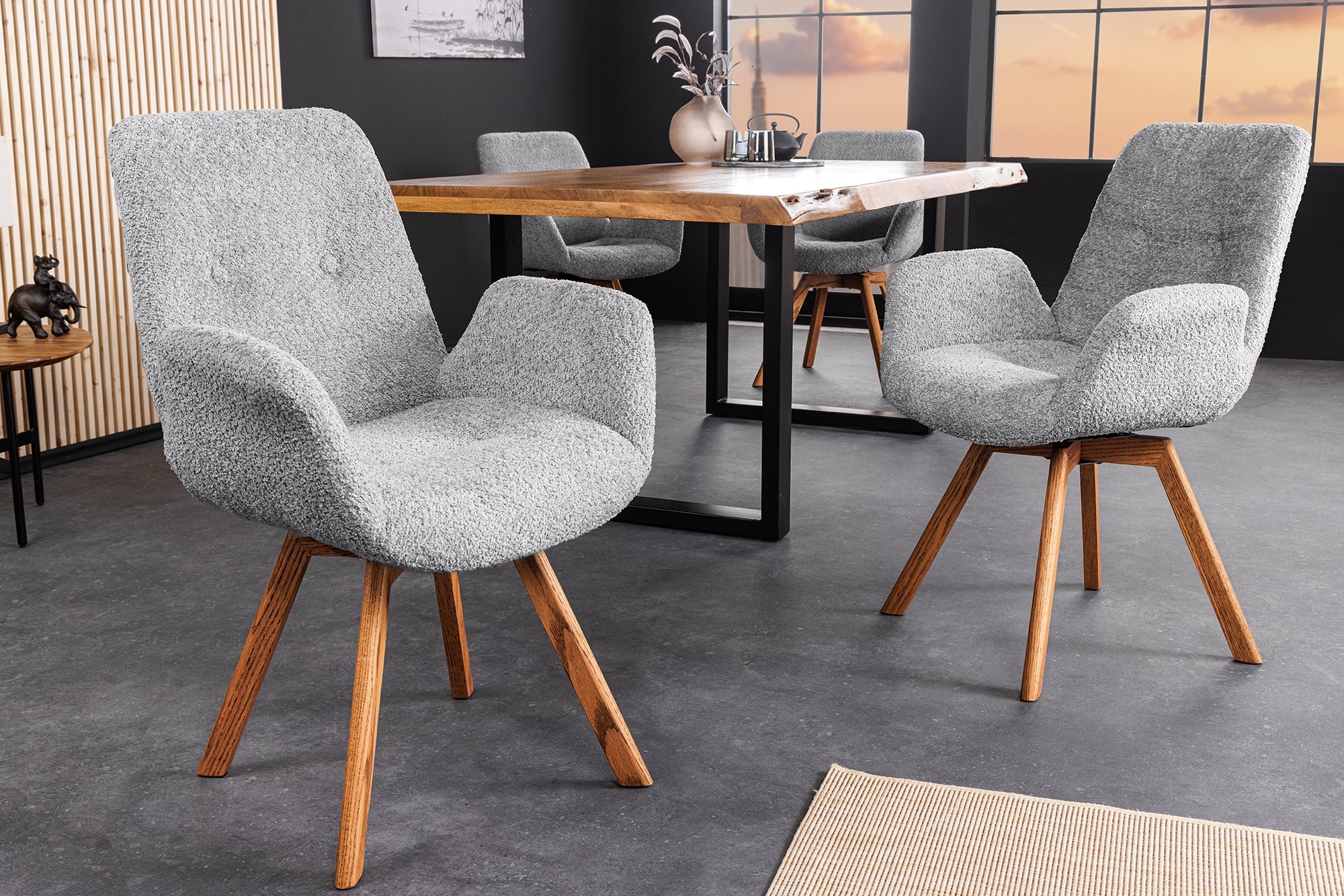 Lote de 2 sillas giratorias de diseño gris BALTIC con patas y reposabrazos de roble natural macizo