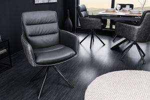 Chaise design pivotante BIG GEORGE noir anthracite cuir véritable microfibre avec accoudoirs