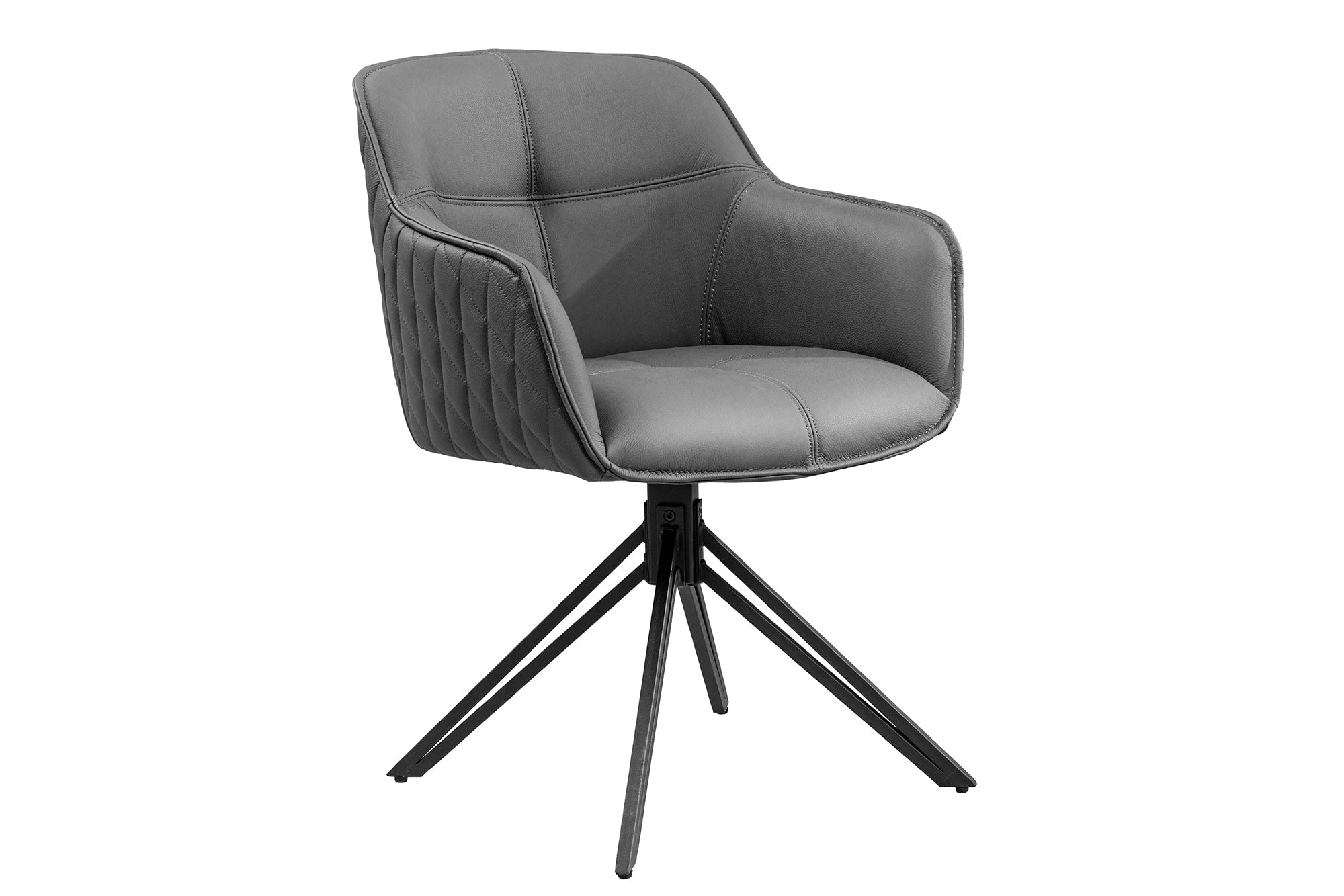 Juego de 2 sillas giratorias de diseño EUPHORIA de cuero auténtico gris, estructura de metal negro con reposabrazos