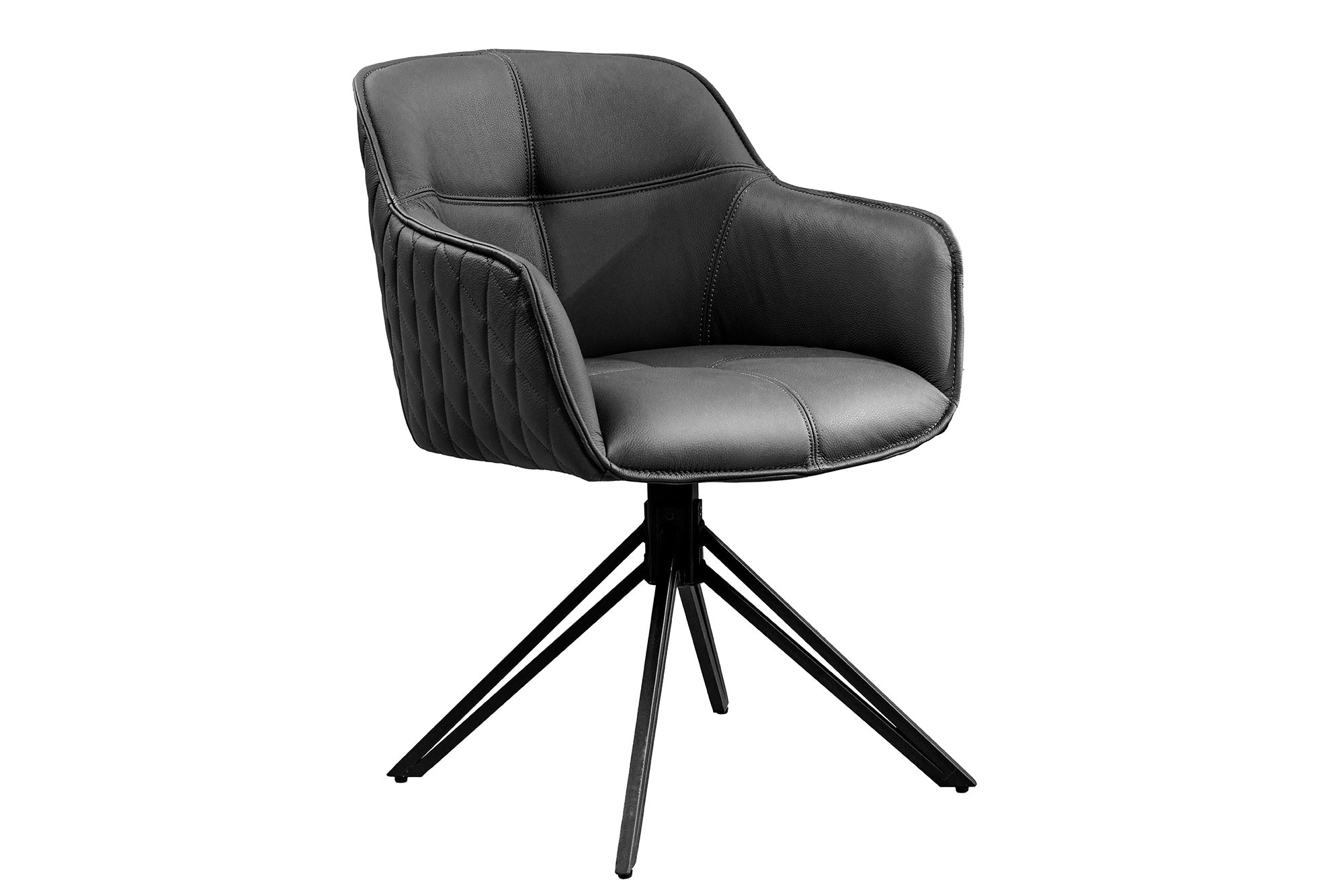 Juego de 2 sillas giratorias de diseño EUPHORIA de cuero auténtico negro, estructura de metal con reposabrazos