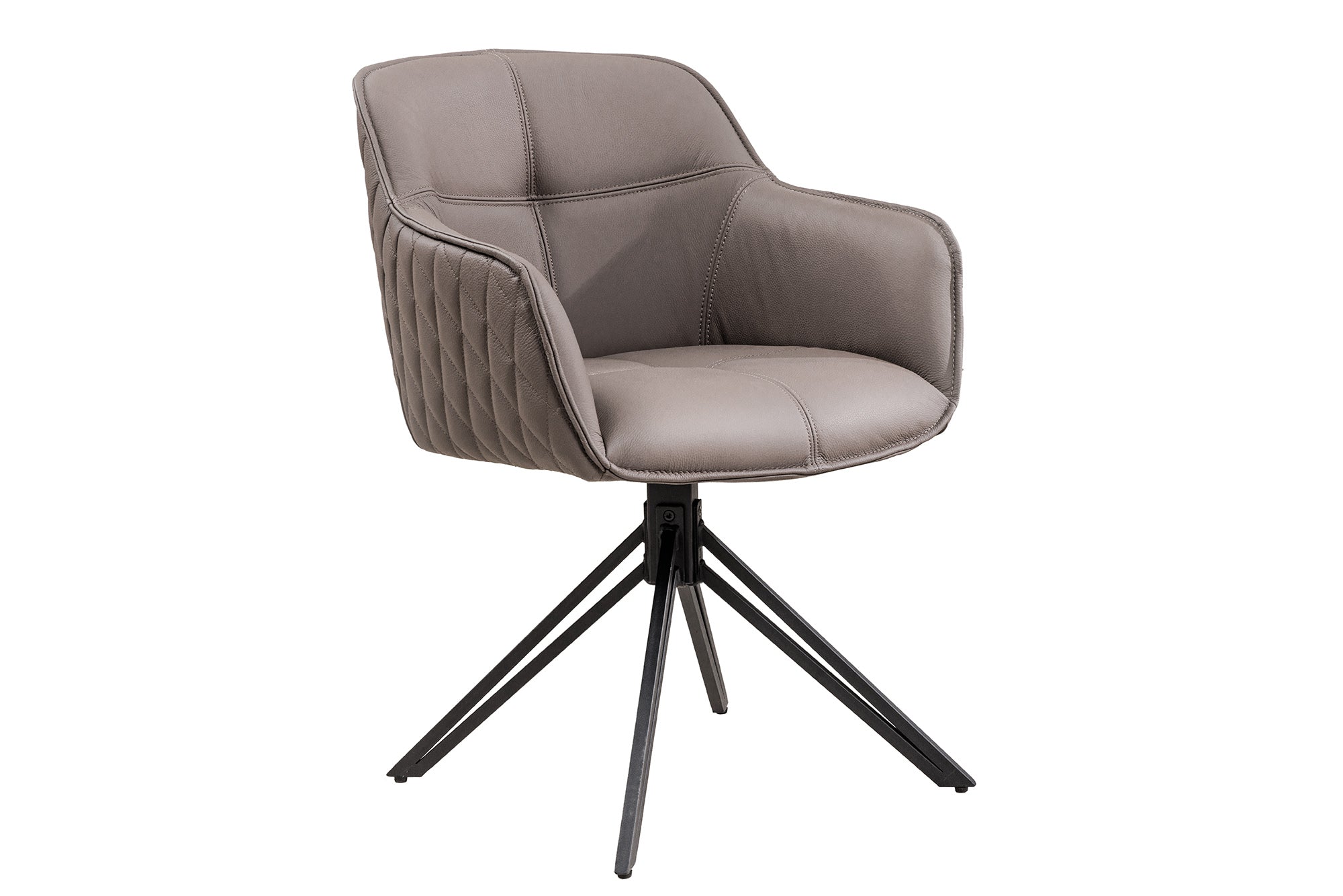 Juego de 2 sillas giratorias de diseño EUPHORIA de cuero auténtico color topo, estructura de metal negro con reposabrazos
