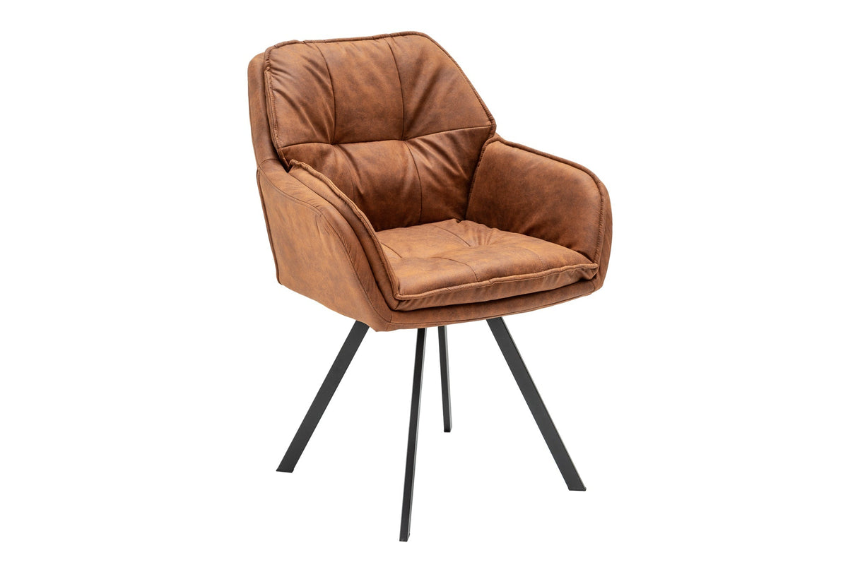 Chaise design pivotante MR. LOUNGER brun clair microfibre avec accoudoir métal noir
