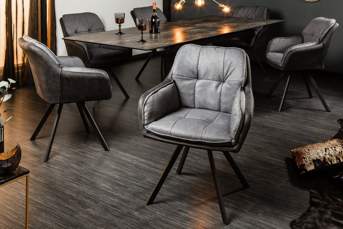 Chaise design pivotante MR. LOUNGER gris anthracite microfibre tissu plat avec accoudoir