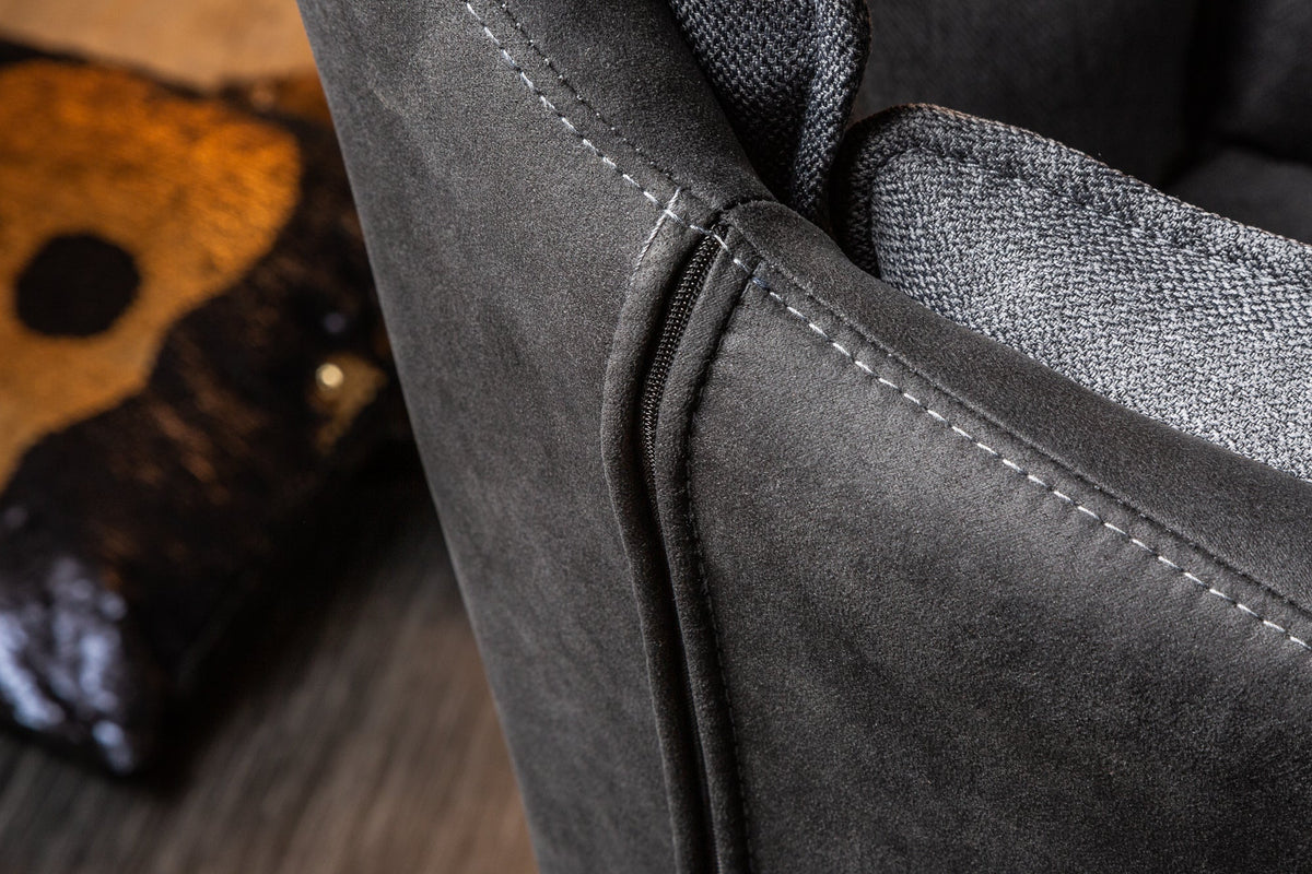 Chaise design pivotante MR. LOUNGER gris anthracite microfibre tissu plat avec accoudoir