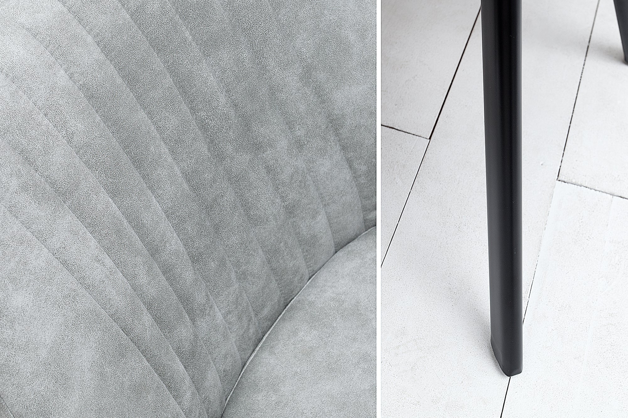 Silla LUCCA de diseño retro en microfibra gris piedra con reposabrazos acolchados