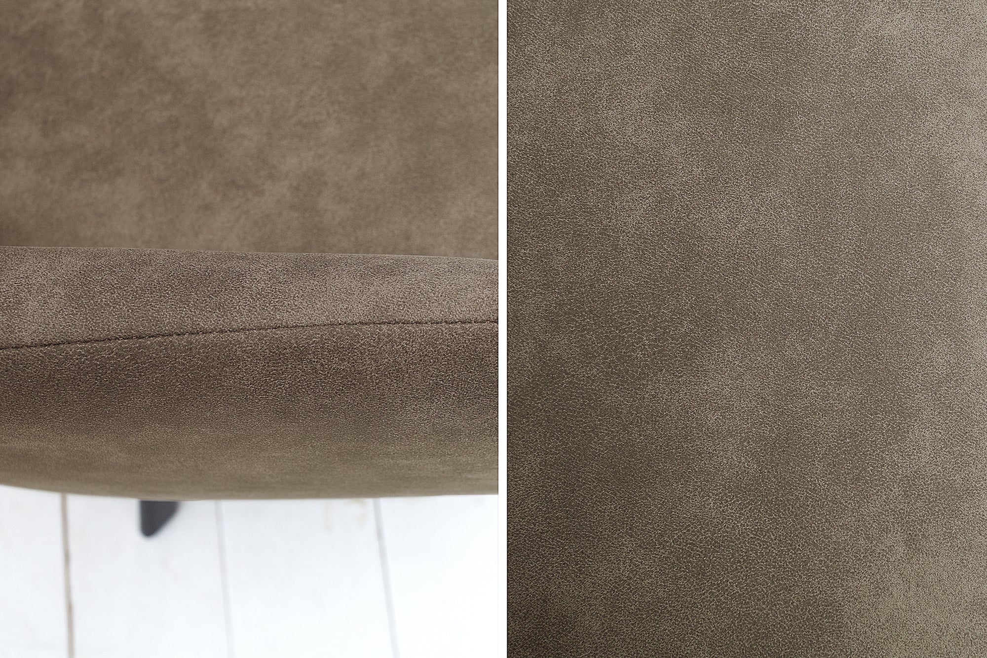 Silla LUCCA de diseño retro en microfibra de color topo antiguo con reposabrazos acolchados