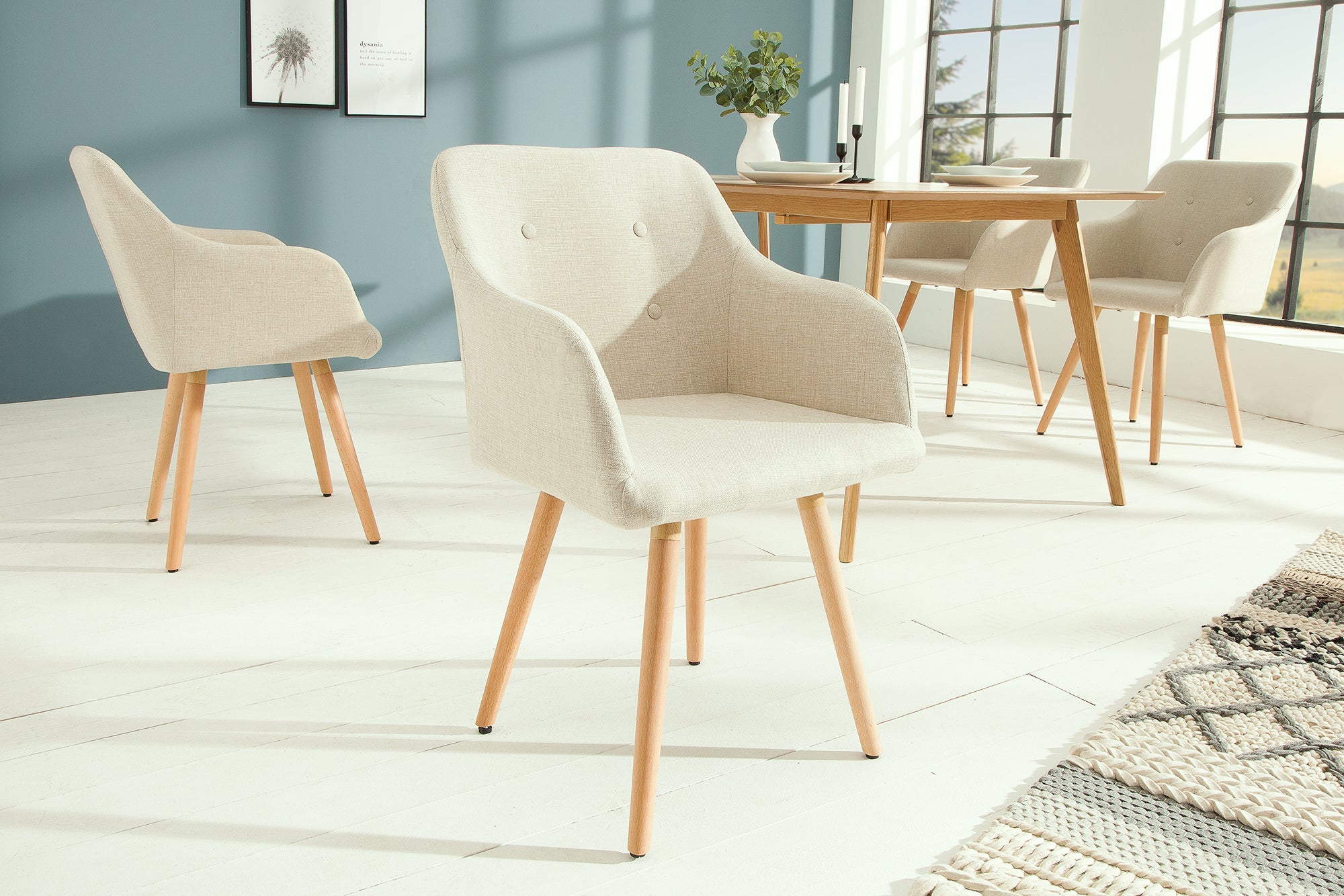 Lote de 2x SCANDINAVIA MEISTERSTÜCK sillas de diseño retro beige con reposabrazos