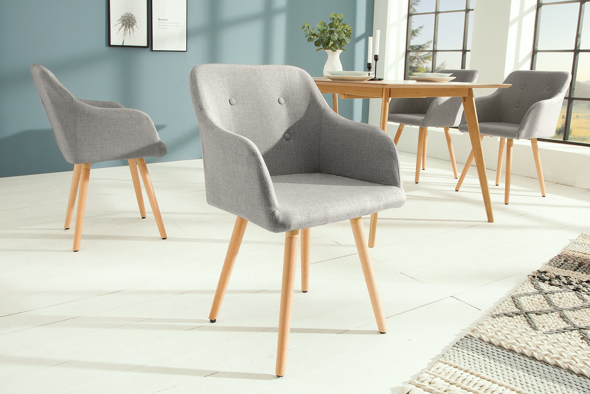 Juego de 2x sillas de diseño retro SCANDINAVIA MEISTERSTÜCK en gris claro con reposabrazos