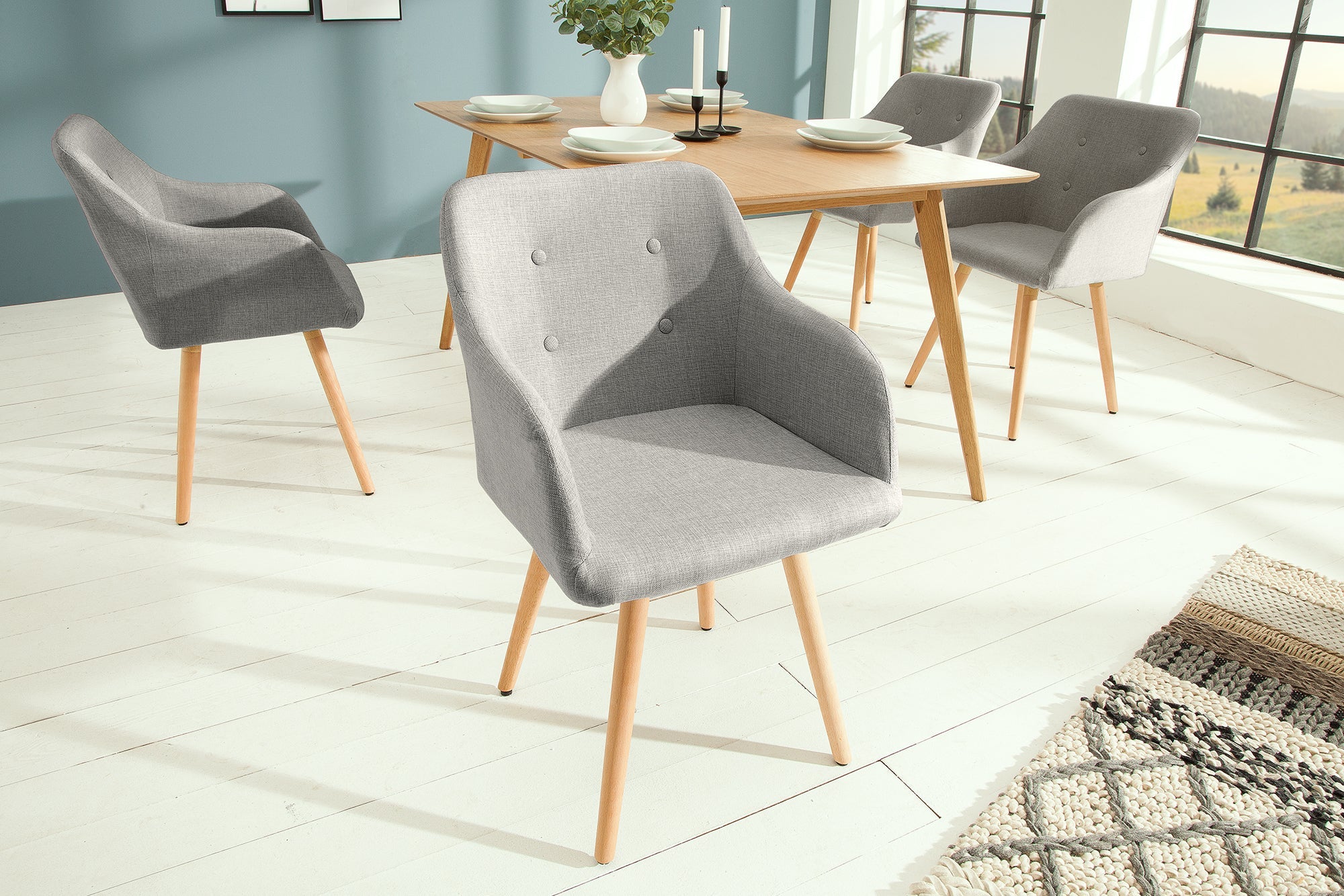 Juego de 2x sillas de diseño retro SCANDINAVIA MEISTERSTÜCK en gris claro con reposabrazos