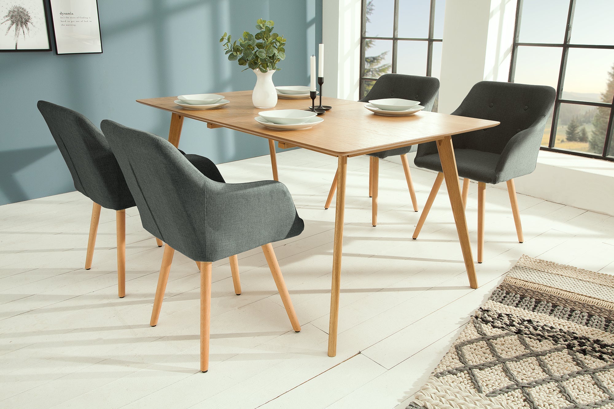 Juego de 2x sillas de diseño retro SCANDINAVIA MEISTERSTÜCK, gris con reposabrazos