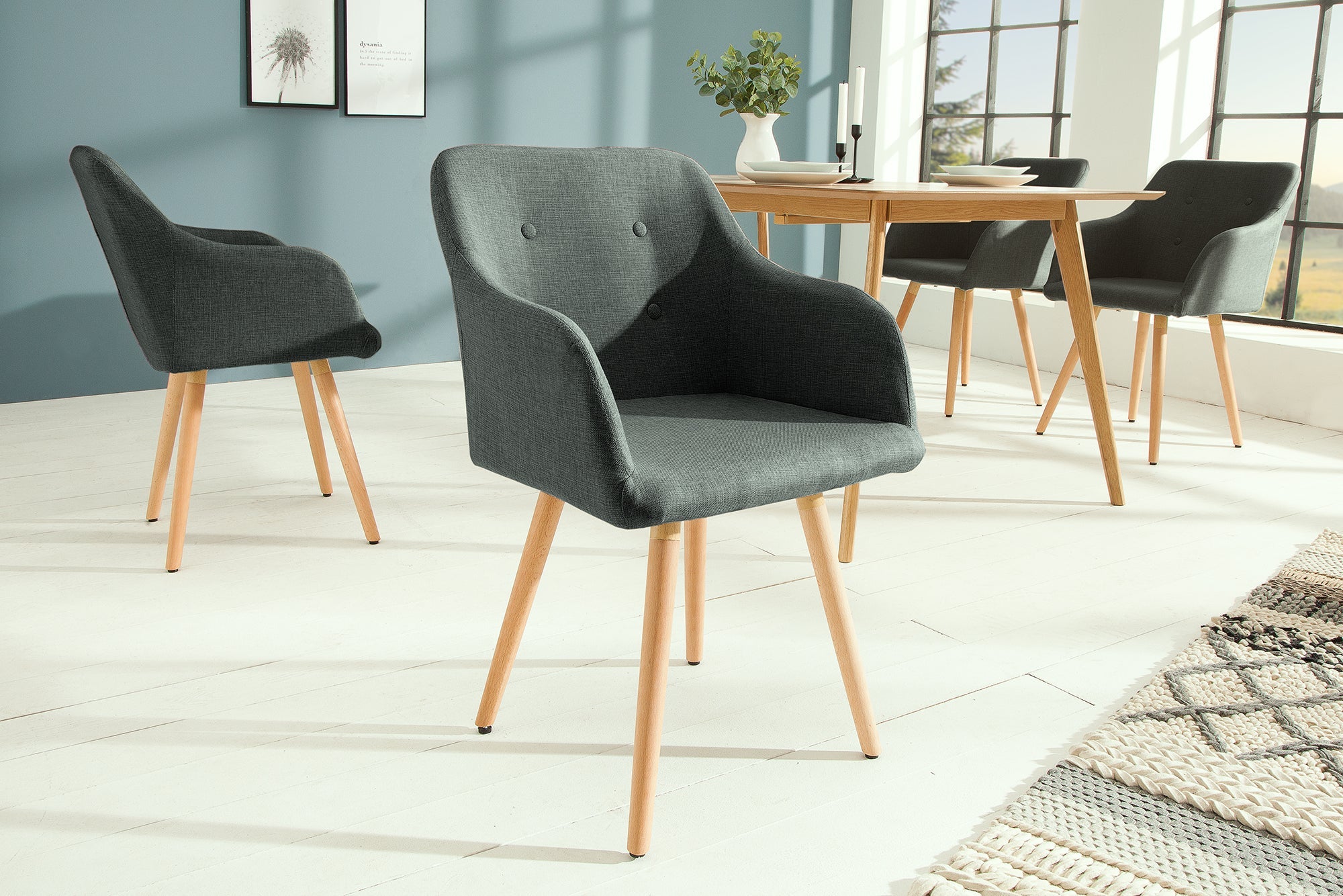 Juego de 2x sillas de diseño retro SCANDINAVIA MEISTERSTÜCK, gris con reposabrazos