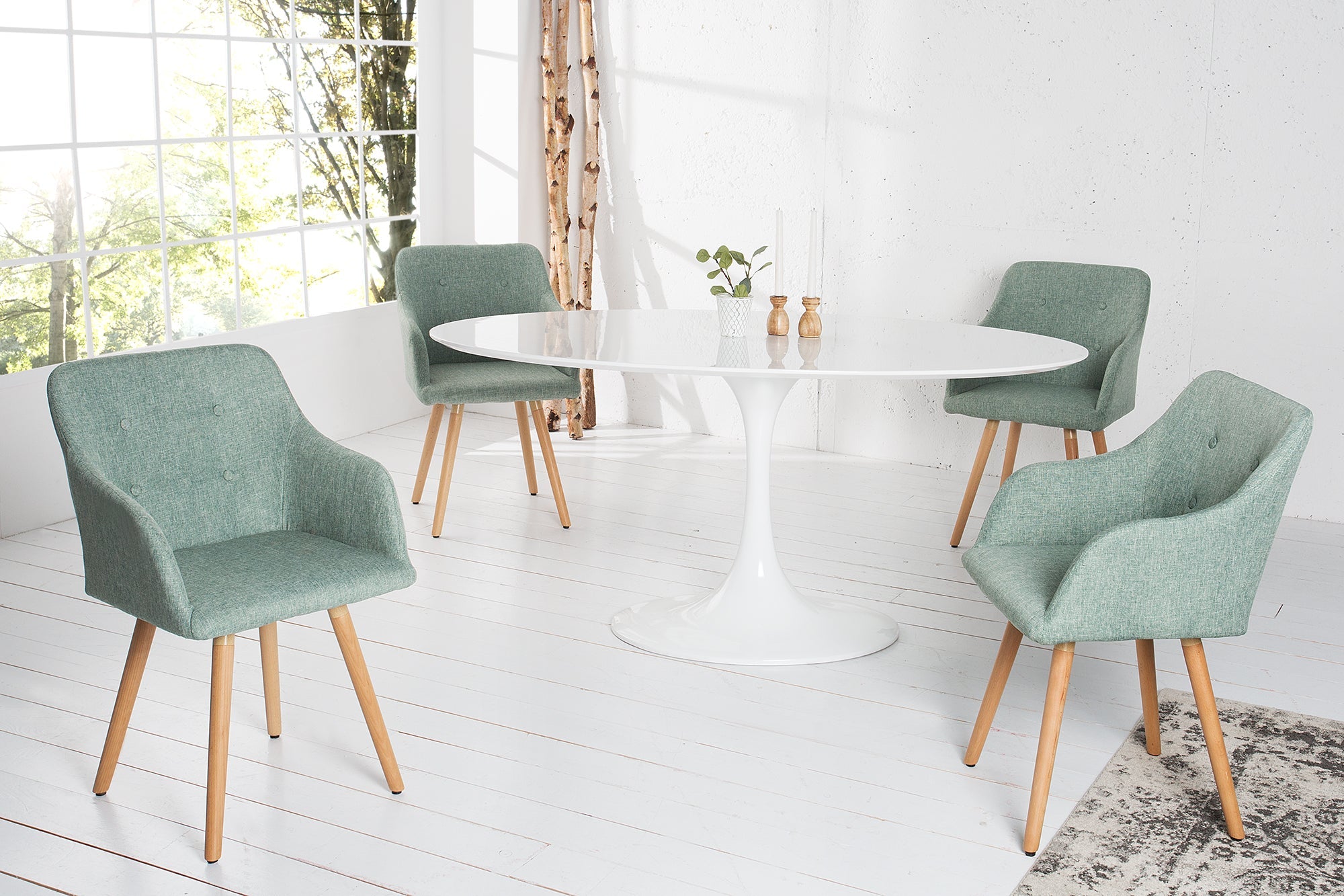 Juego de 2 sillas SCANDINAVIA MEISTERSTÜCK de diseño retro en verde salvia con reposabrazos