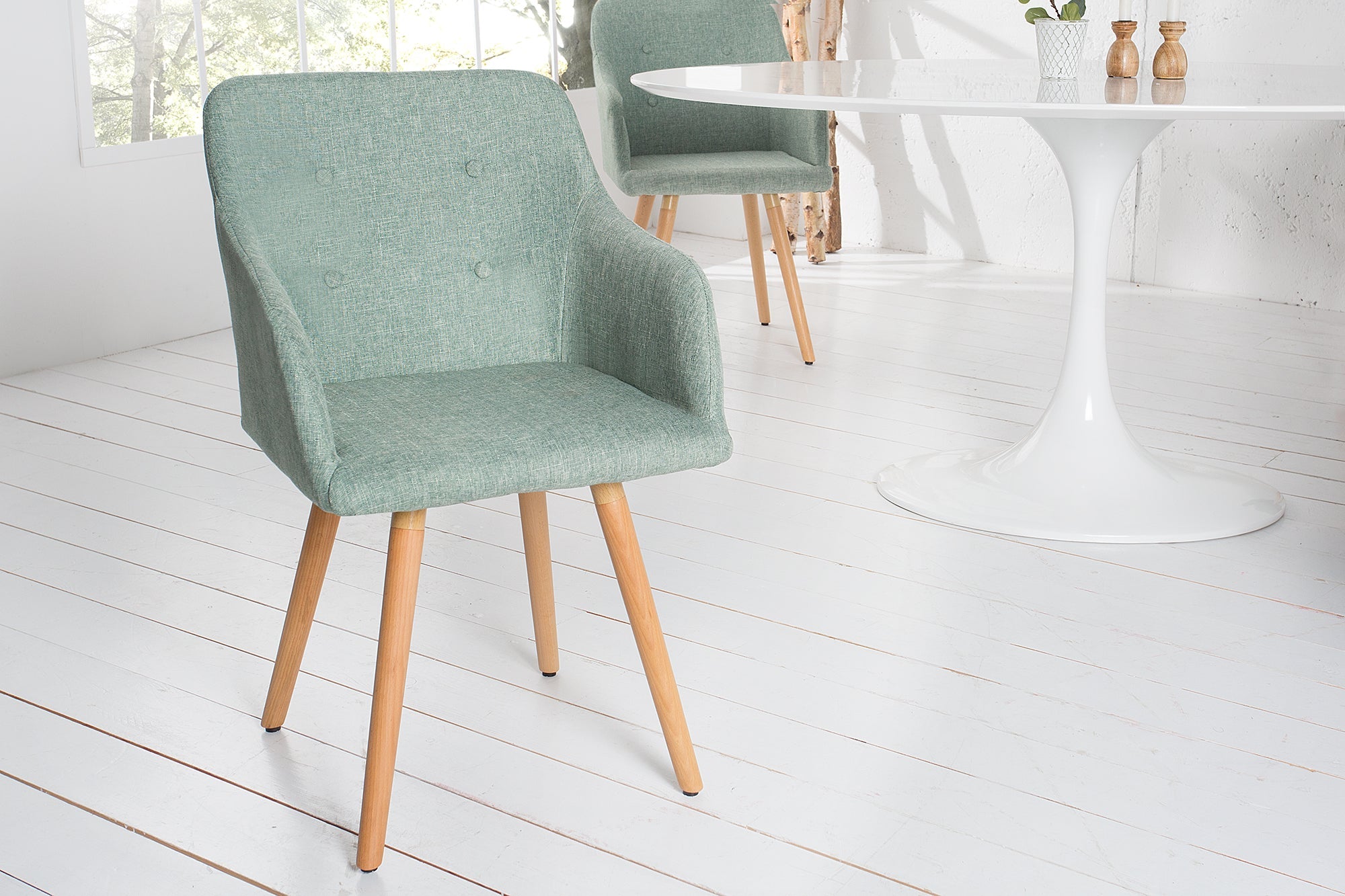 Juego de 2 sillas SCANDINAVIA MEISTERSTÜCK de diseño retro en verde salvia con reposabrazos