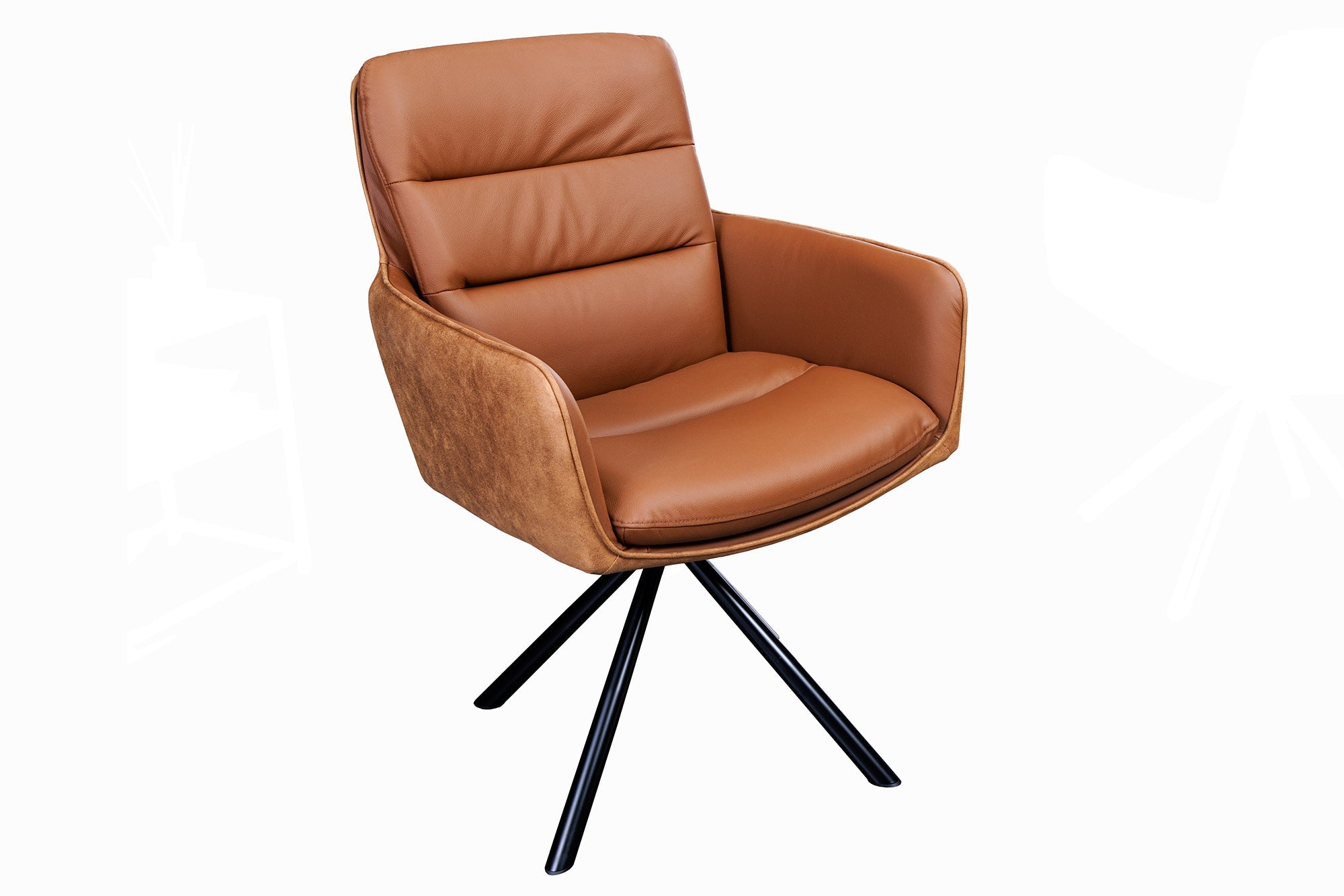 BIG GEORGE sillón giratorio de diseño en auténtica piel de microfibra color coñac con reposabrazos retro