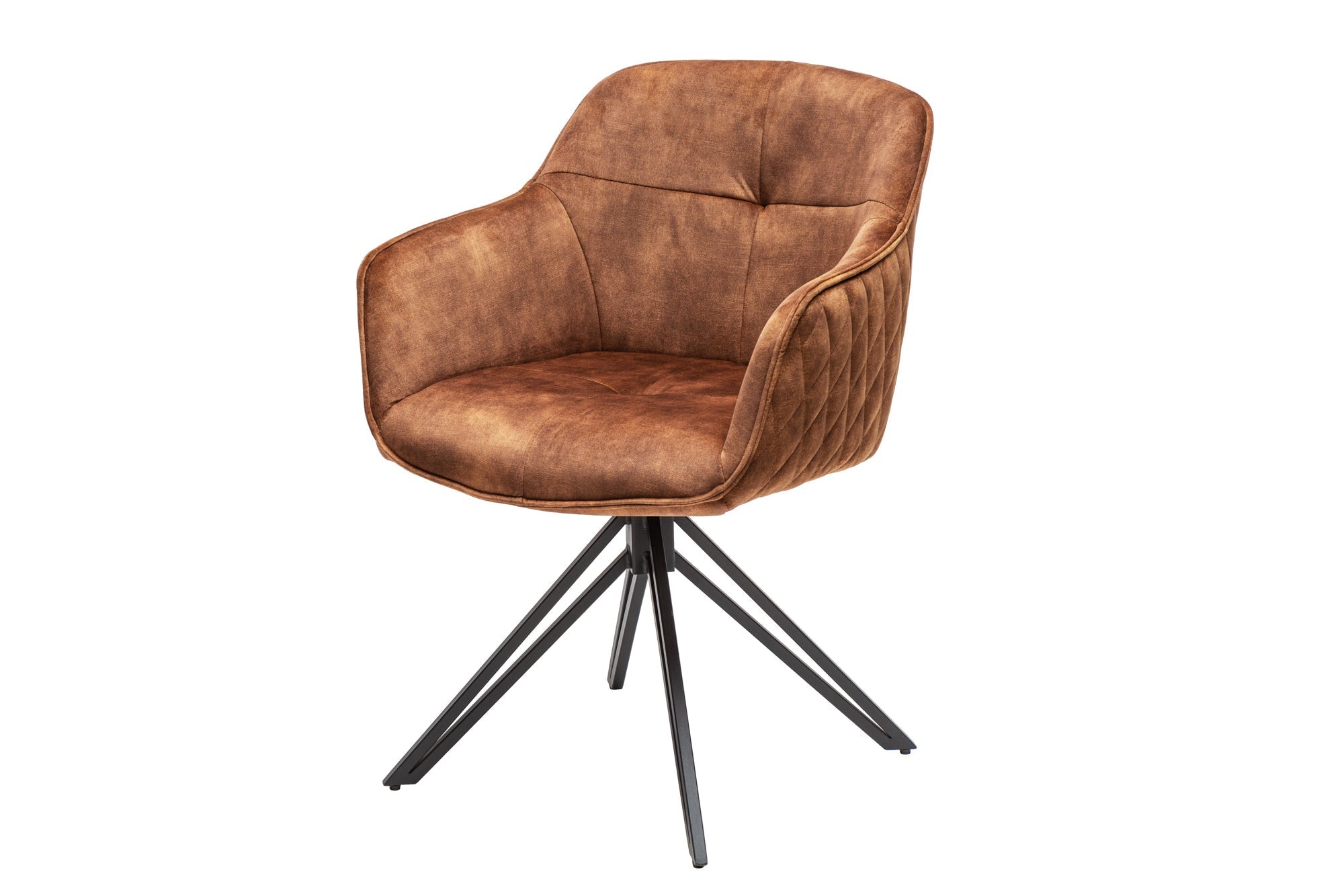 Chaise design rotative EUPHORIA velours marron rouille avec accoudoir structure métal noir
