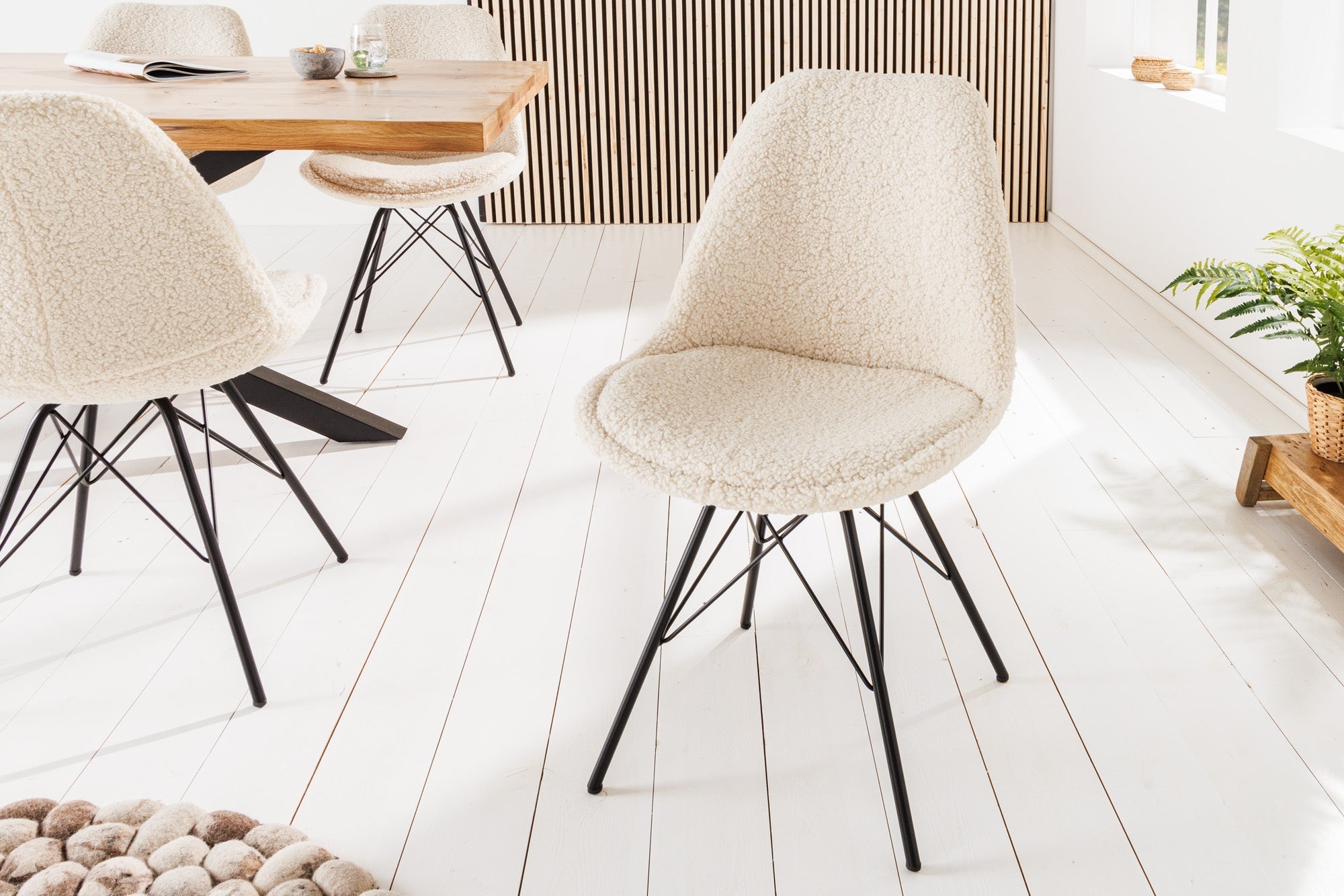 Juego de 2 sillas SCANDINAVIA MEISTERSTÜCK de diseño crema con patas rizadas de metal negro