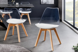 Lot de 2x chaises design SCANDINAVIA MEISTERSTÜCK en plastique blanc transparent et bois de hêtre naturel