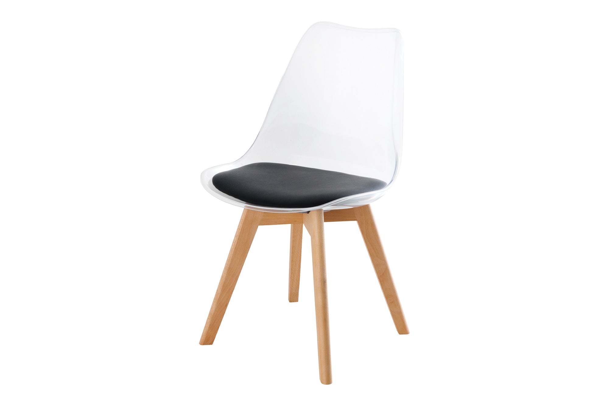 Juego de 2 sillas de diseño SCANDINAVIA MEISTERSTÜCK de plástico negro transparente y madera de haya natural