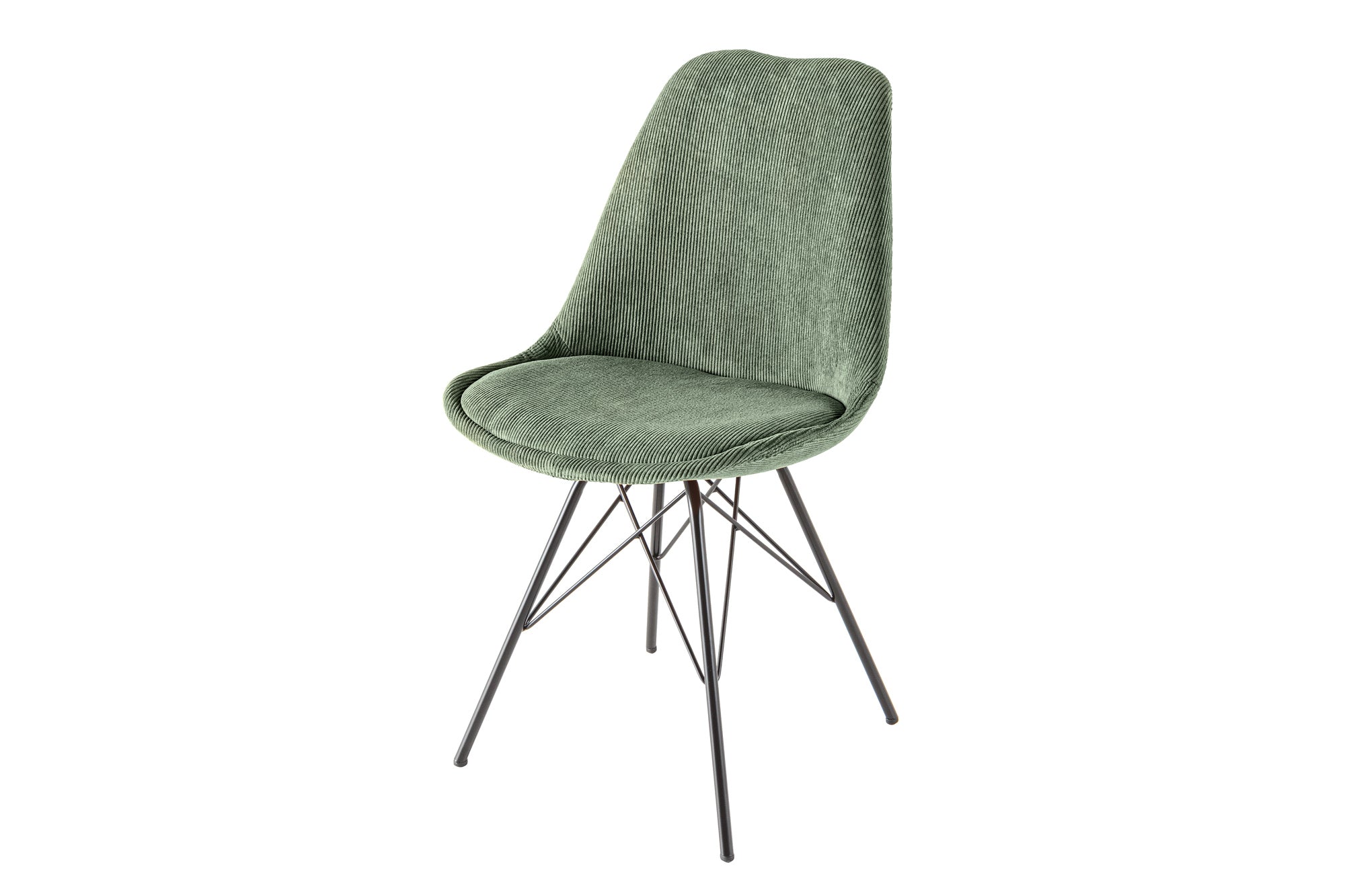Lote de 2x sillas de diseño SCANDINAVIA MEISTERSTÜCK pana verde estructura de metal negro