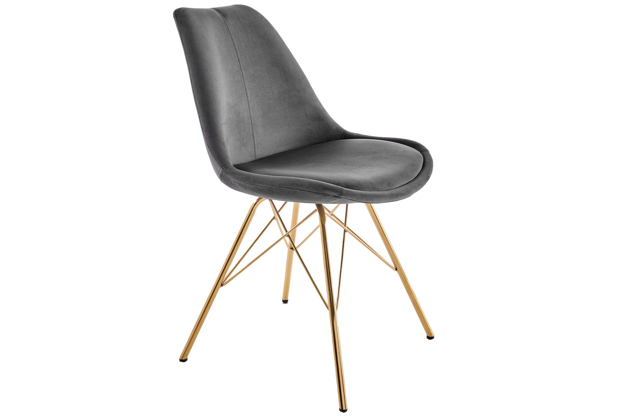 Lote de 2x sillas de diseño SCANDINAVIA MEISTERSTÜCK de terciopelo gris oscuro con patas doradas