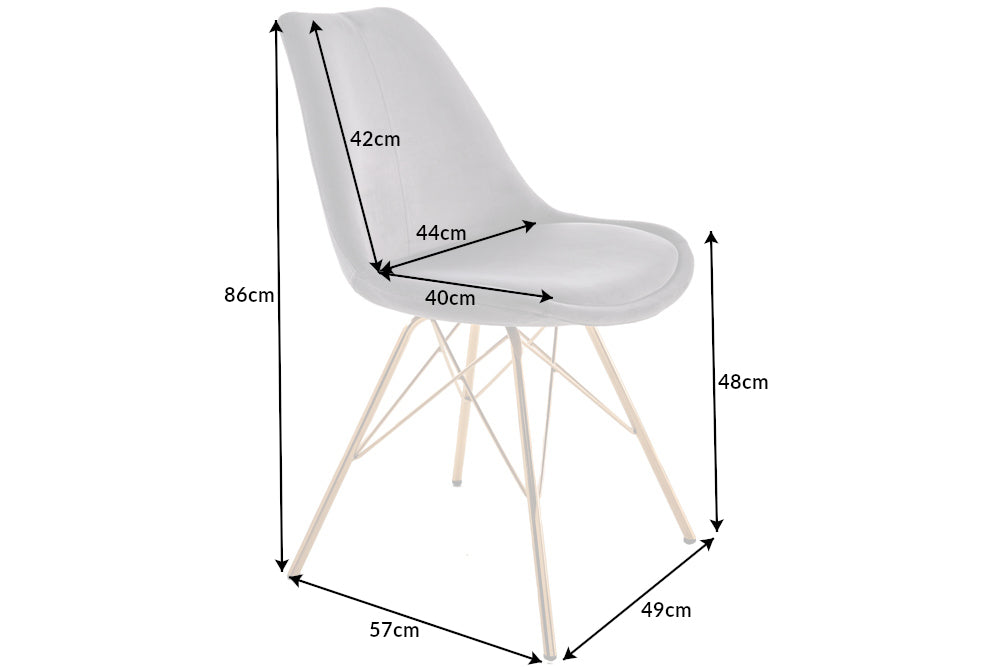 Lote de 2x sillas de diseño SCANDINAVIA MEISTERSTÜCK de terciopelo gris oscuro con patas doradas