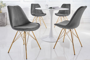 Lot de 2x chaises design SCANDINAVIA MEISTERSTÜCK velours gris foncé pieds dorés