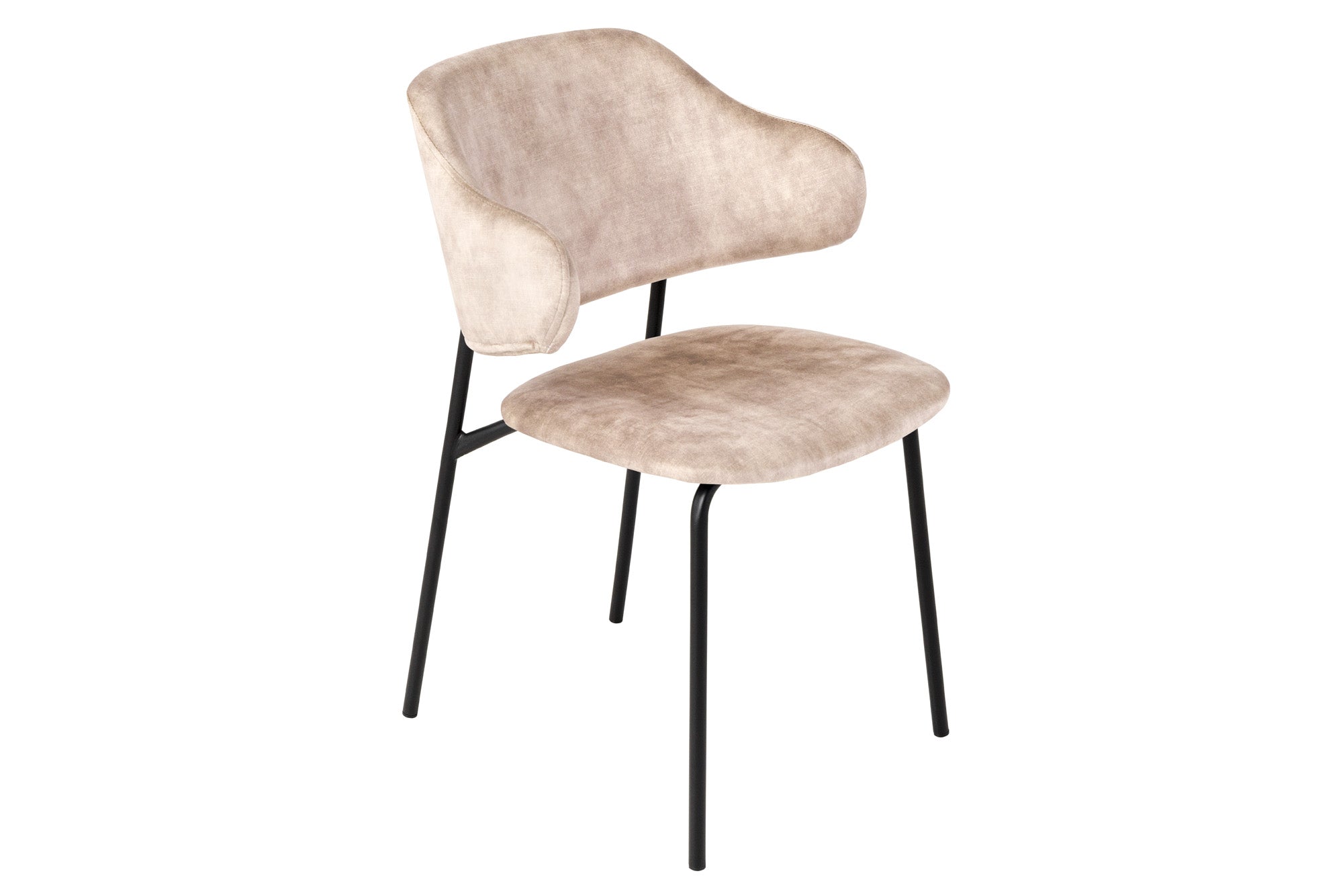 Lote de 2 sillas de diseño VOGUE de terciopelo champán con patas de metal negro