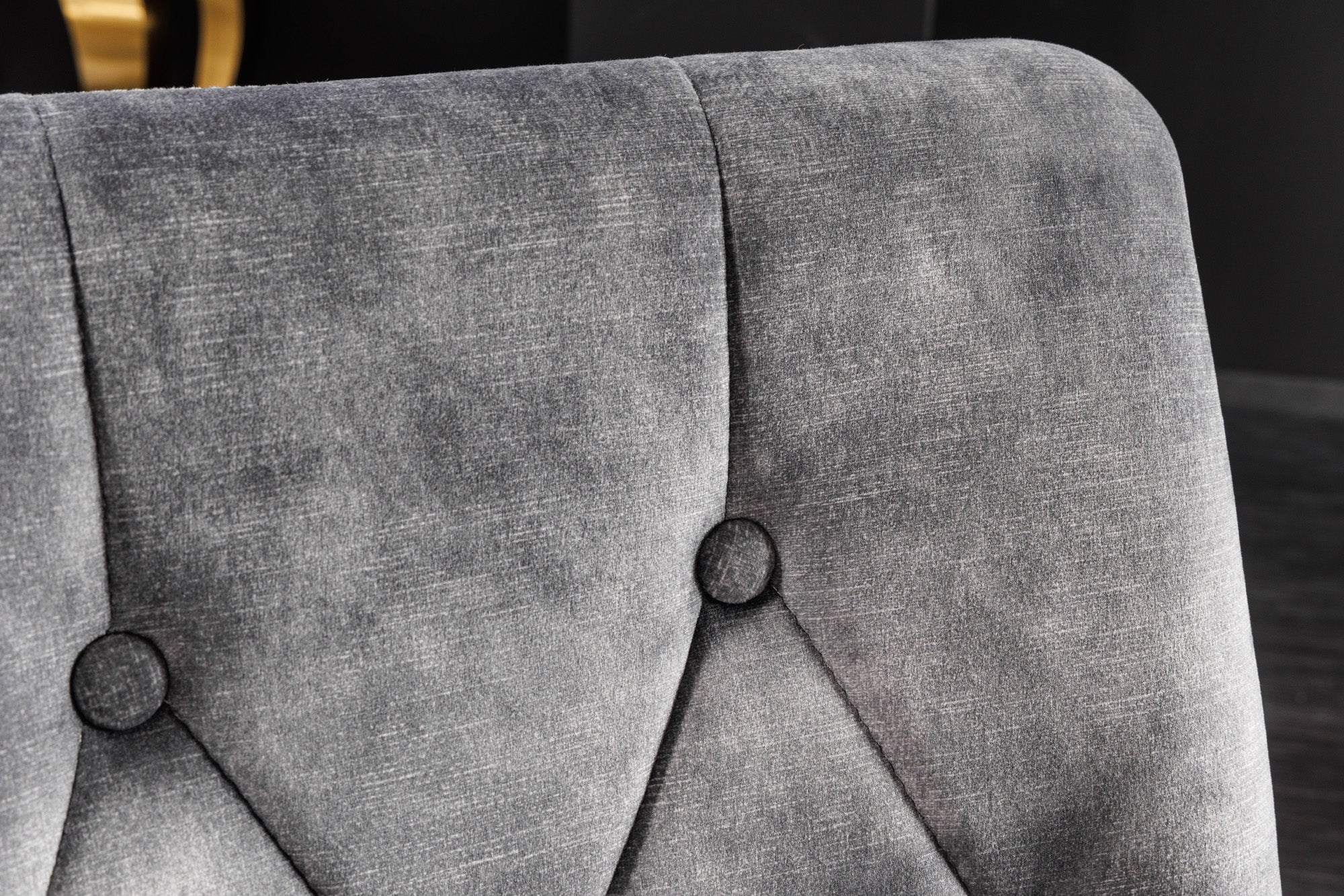 Juego de 2 elegantes sillas modernas de estilo barroco en terciopelo gris con cabeza de león dorada