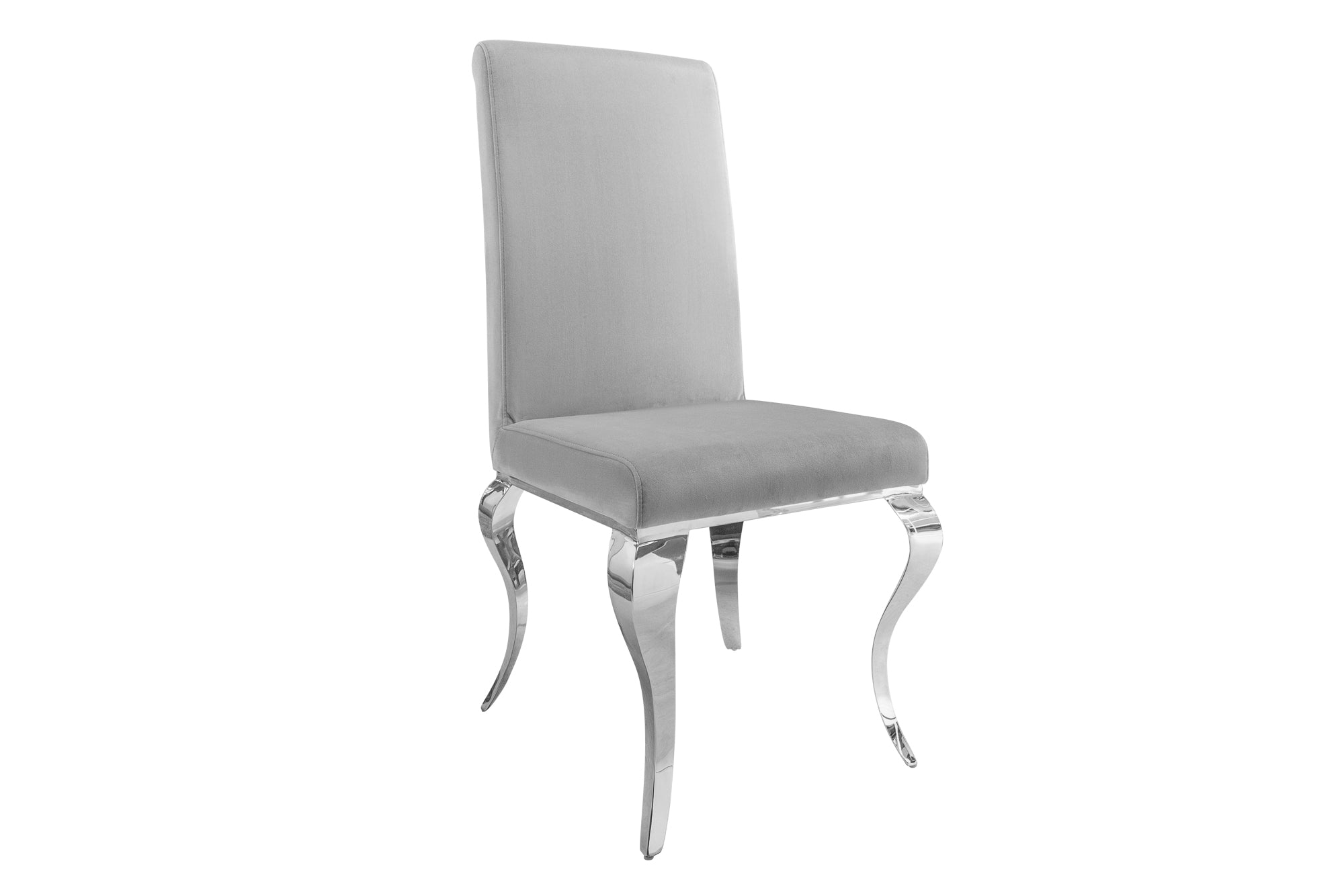 Lote de 2 elegantes sillas barrocas modernas de terciopelo gris noble, patas de acero inoxidable