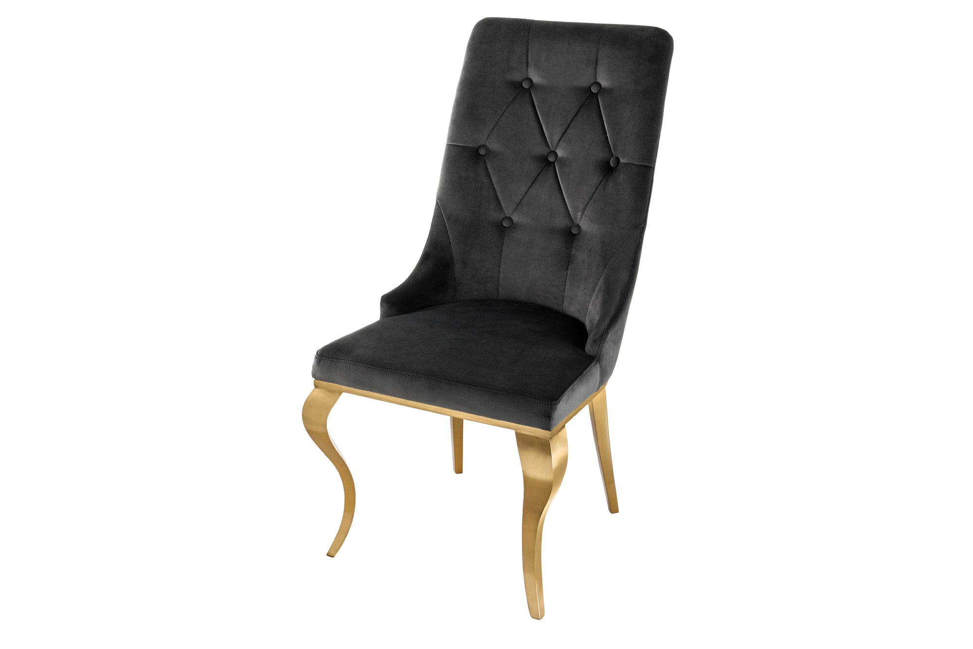 Juego de 2 elegantes sillas modernas de estilo barroco en terciopelo negro con cabeza de león dorada
