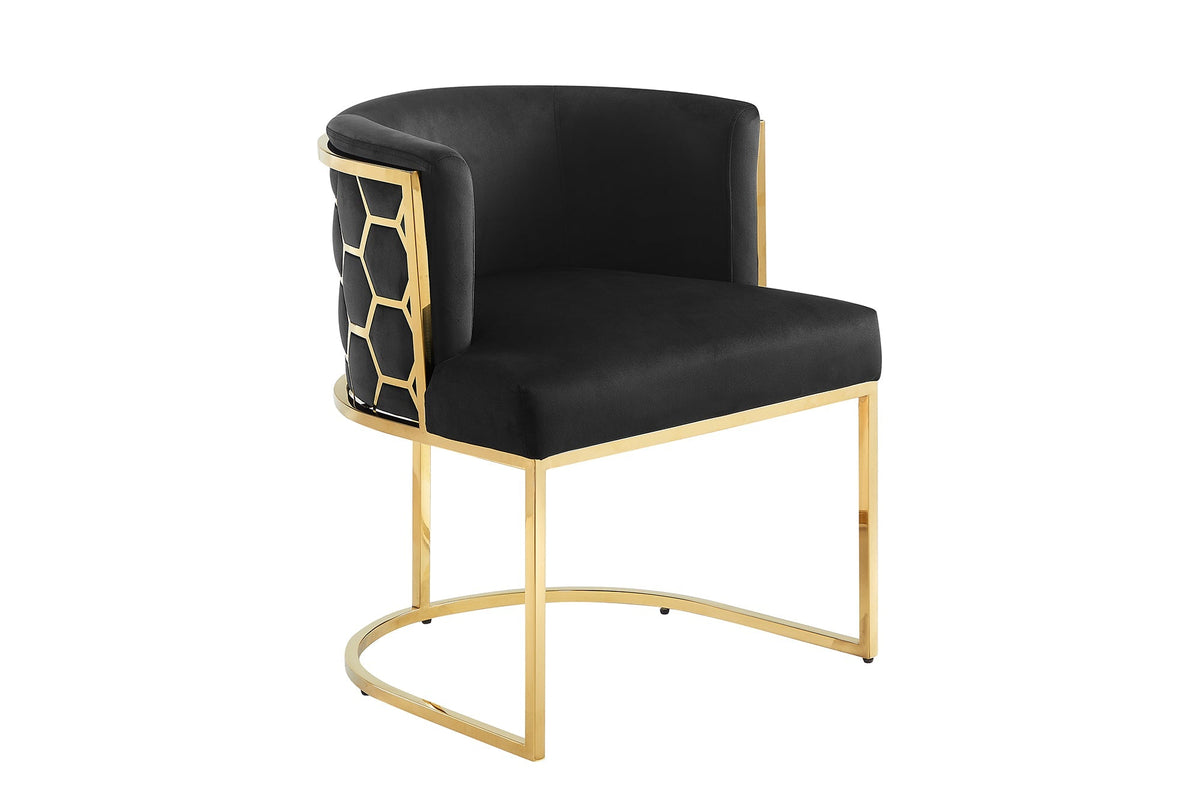Chaise élégante ELEGANCE noir velours or acier inoxydable avec accoudoir
