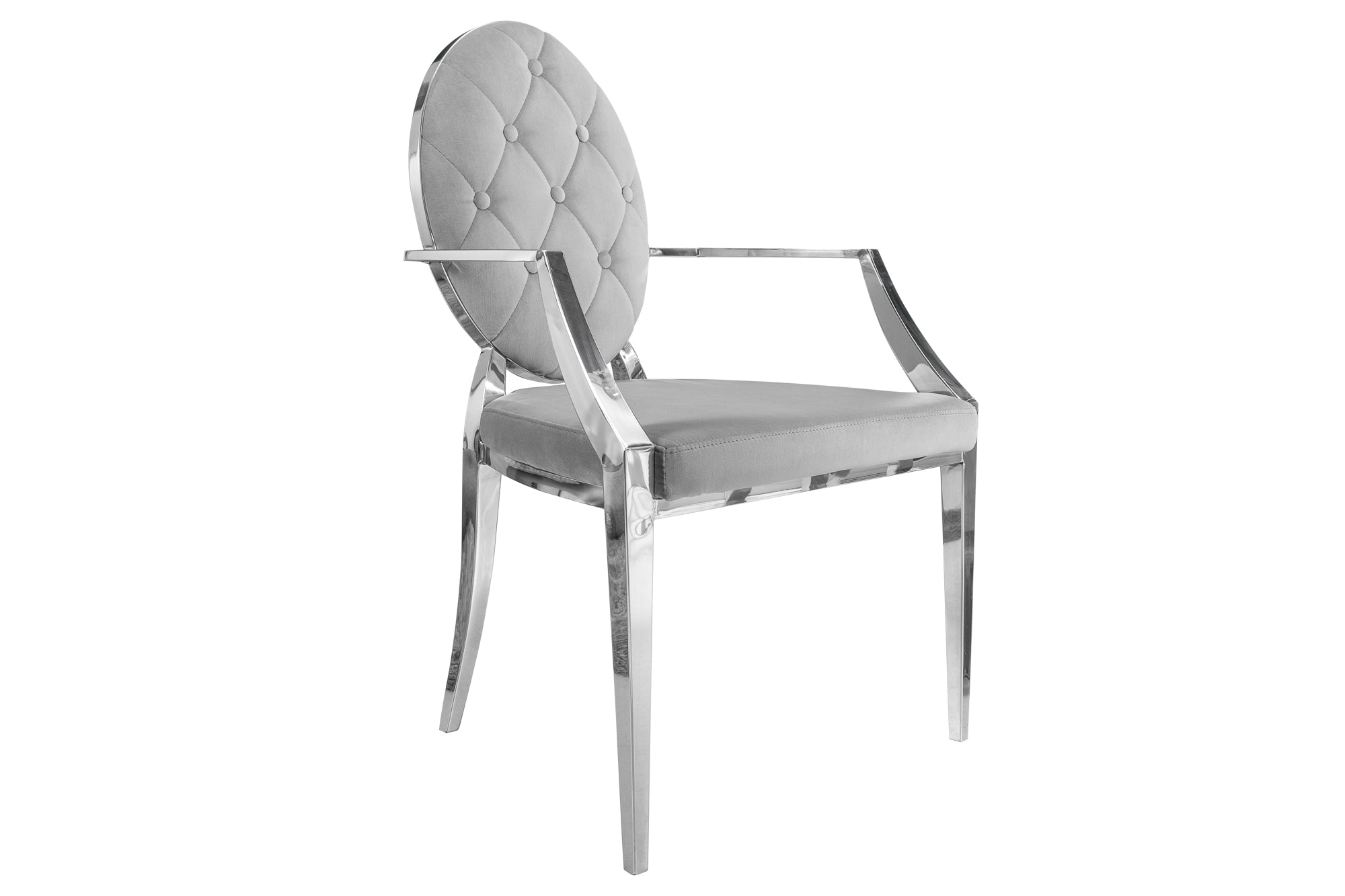 Elegante silla MODERN BAROCK de terciopelo gris noble con reposabrazos y botones decorativos