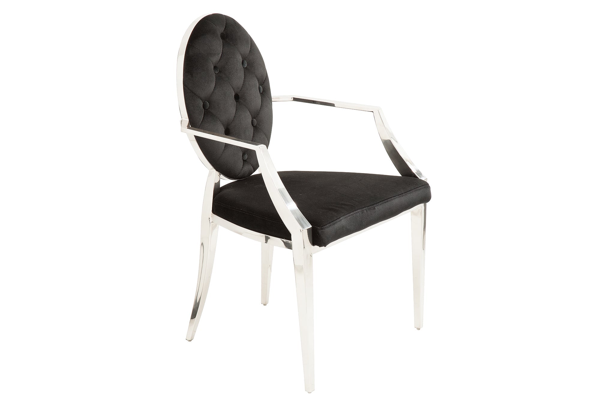 Elegante silla MODERN BAROCK de terciopelo negro con reposabrazos y botones decorativos