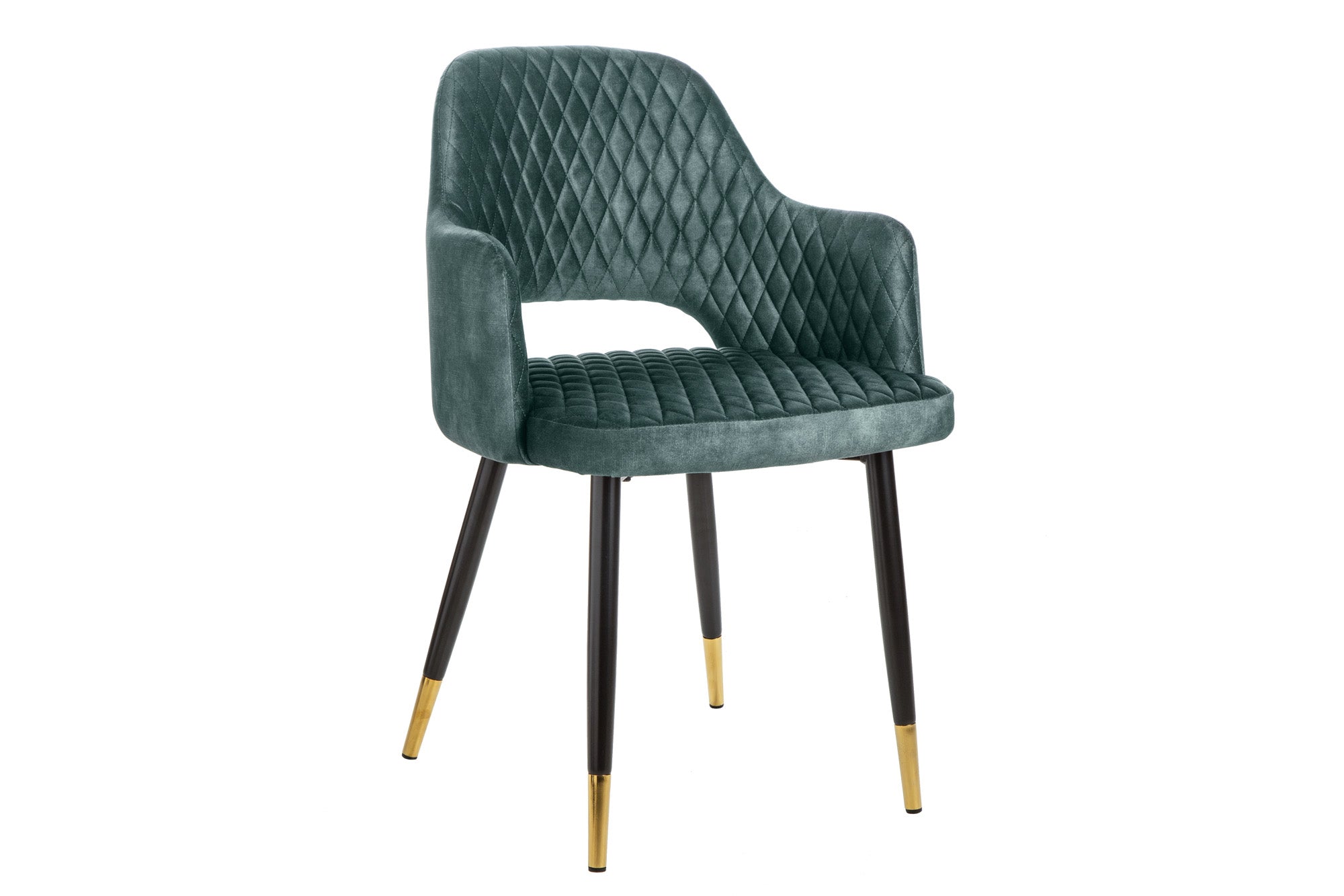 Lote de 2 elegantes sillas PARIS de terciopelo petróleo, costuras decorativas, puntas doradas, diseño retro, con reposabrazos